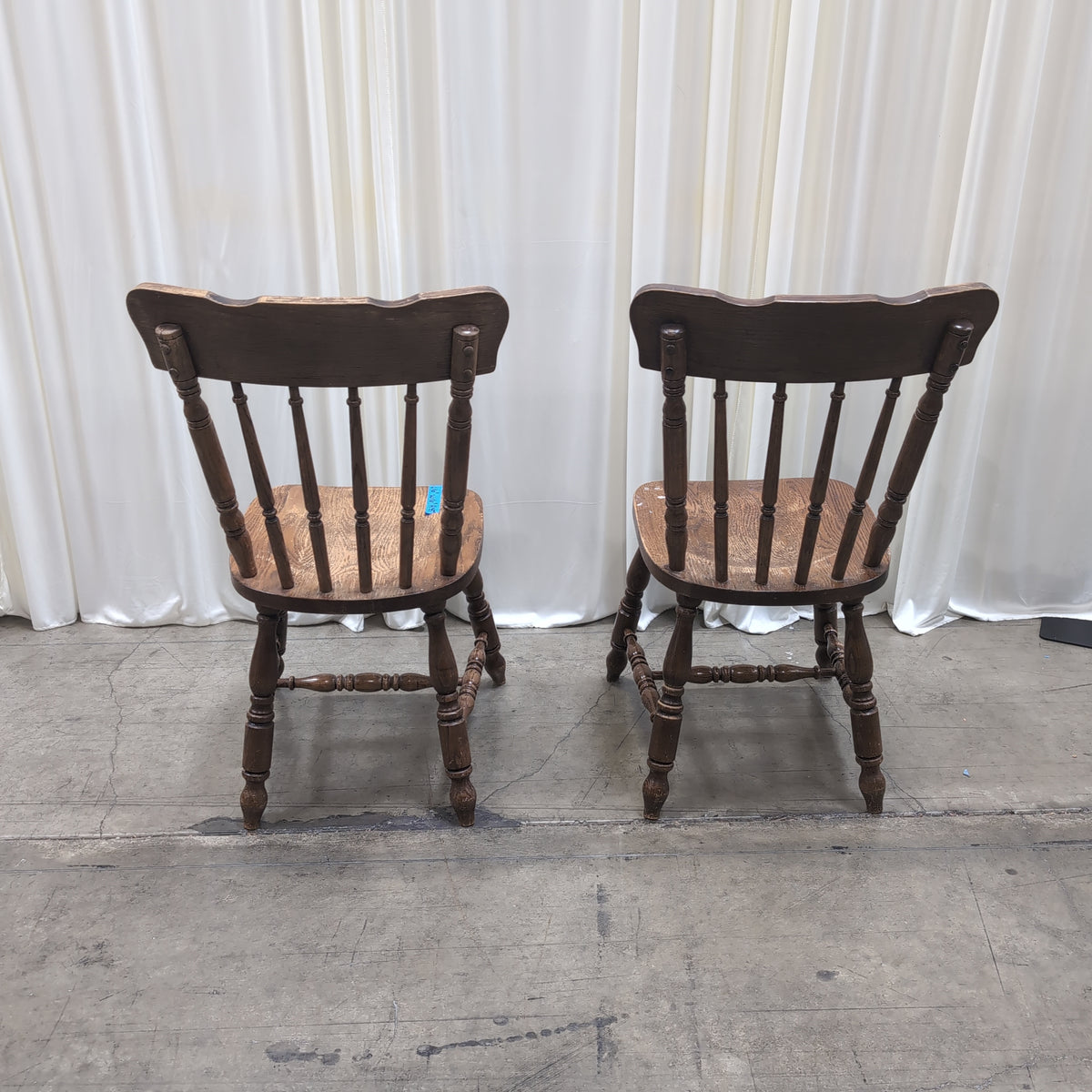 Pair of Brown Carved Spindle Back Dining Chair Pair