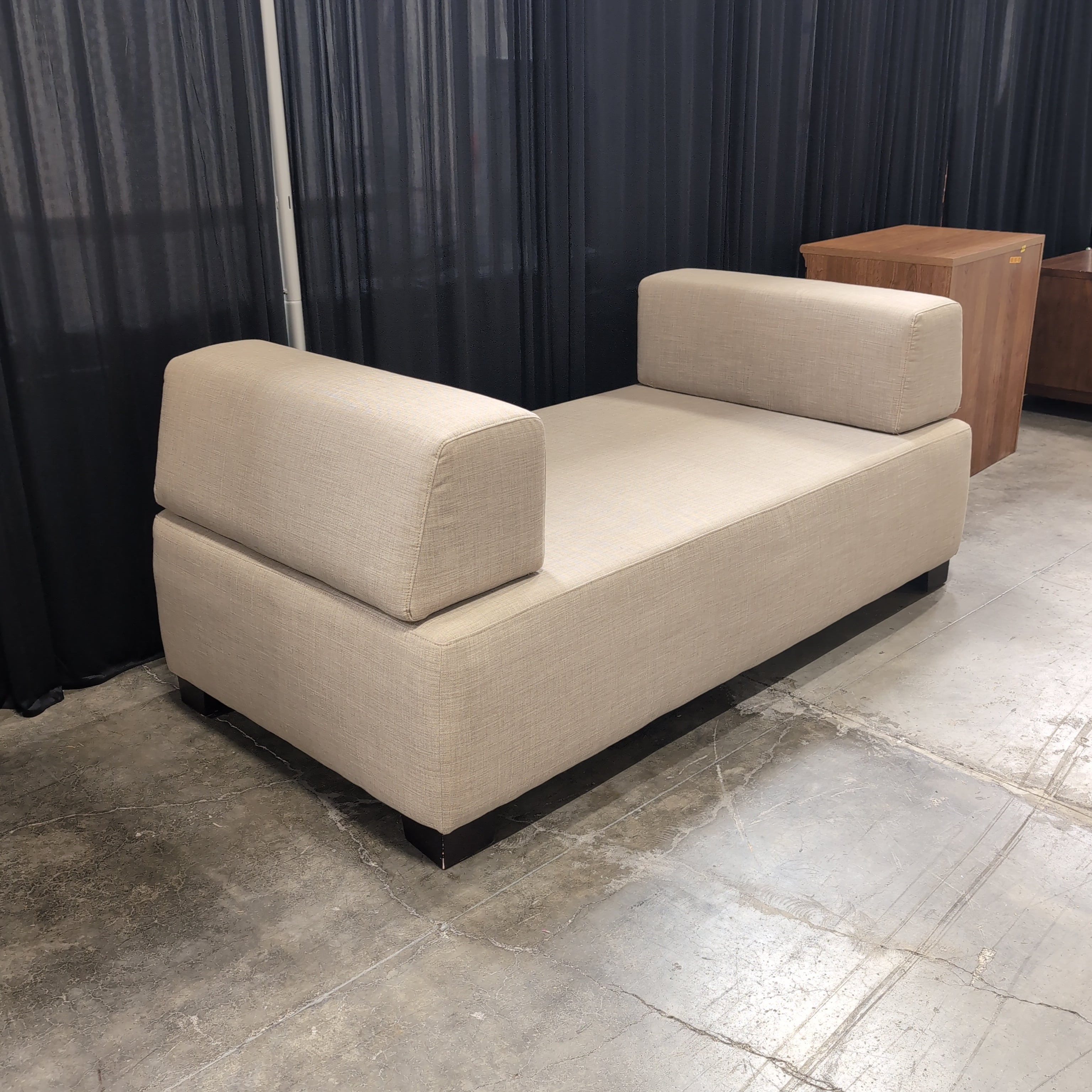 Light Tan Woven Fabric Couch with Caster Wheels
