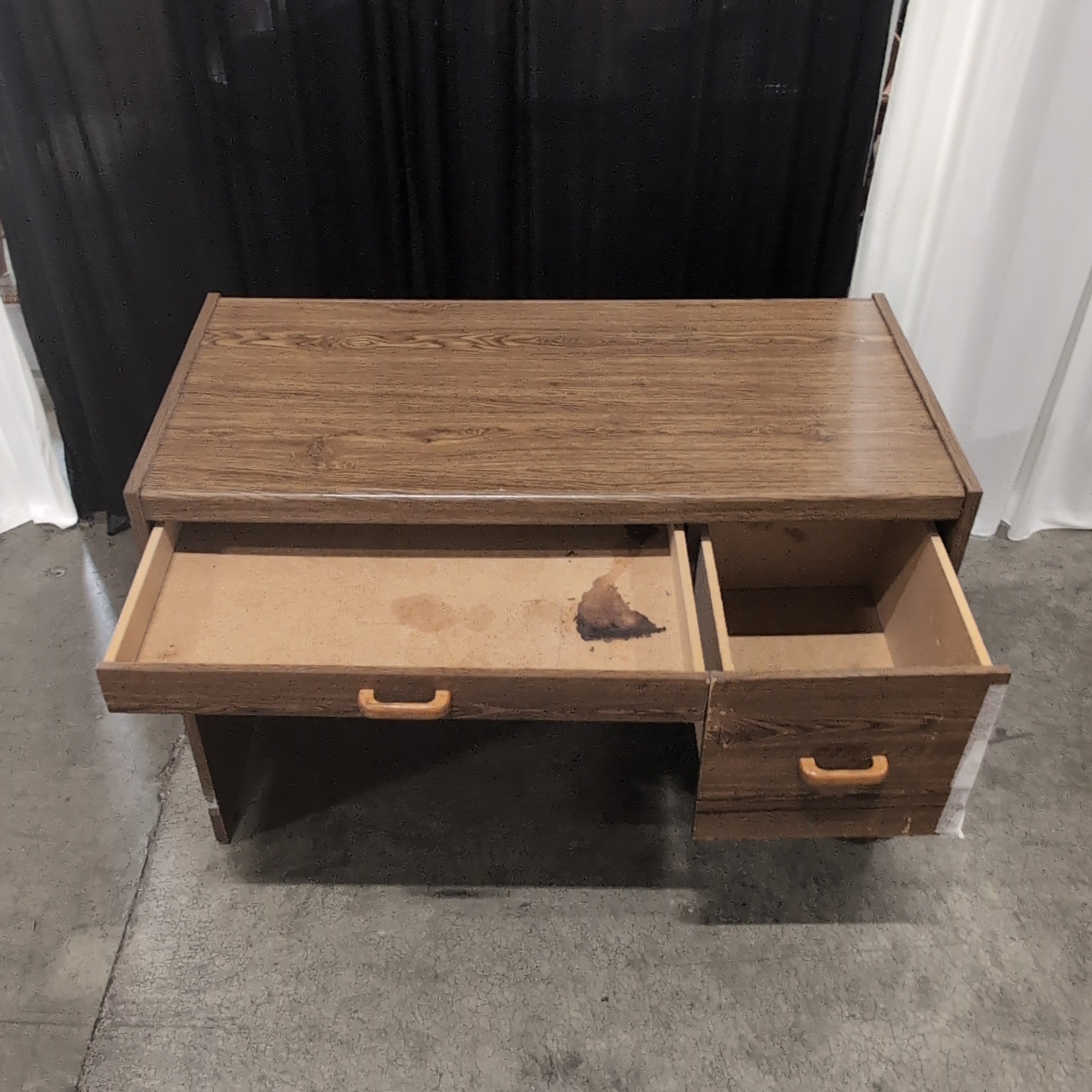 Brown Wood Grain Laminate Desk with Two Drawers