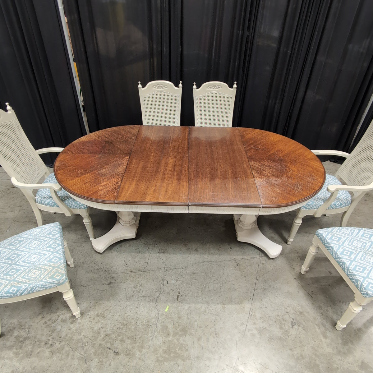 Cream Painted Pedestal Dining Table with Cane Back Chairs