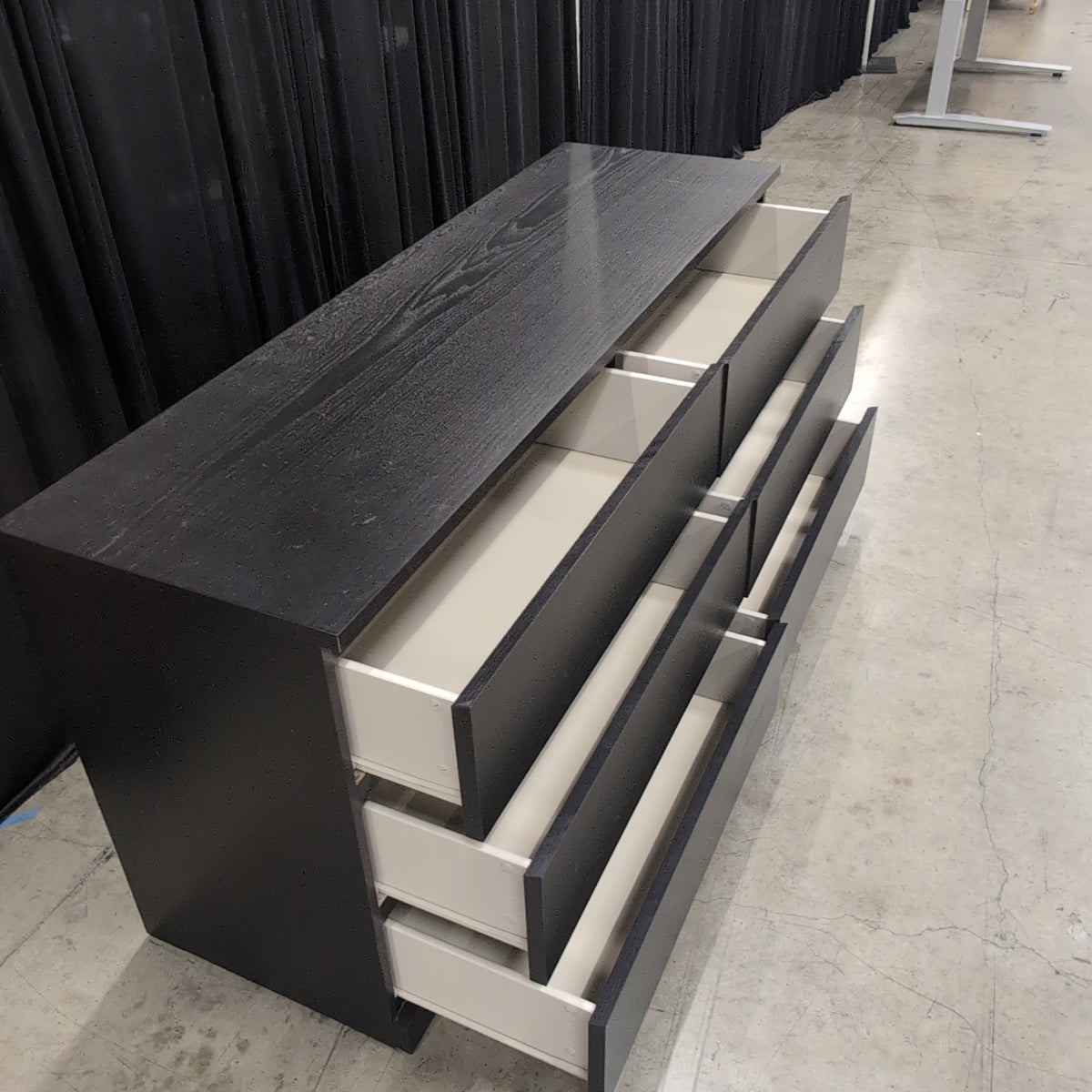 Dark Gray Six-Drawer Dresser in Wood Finish
