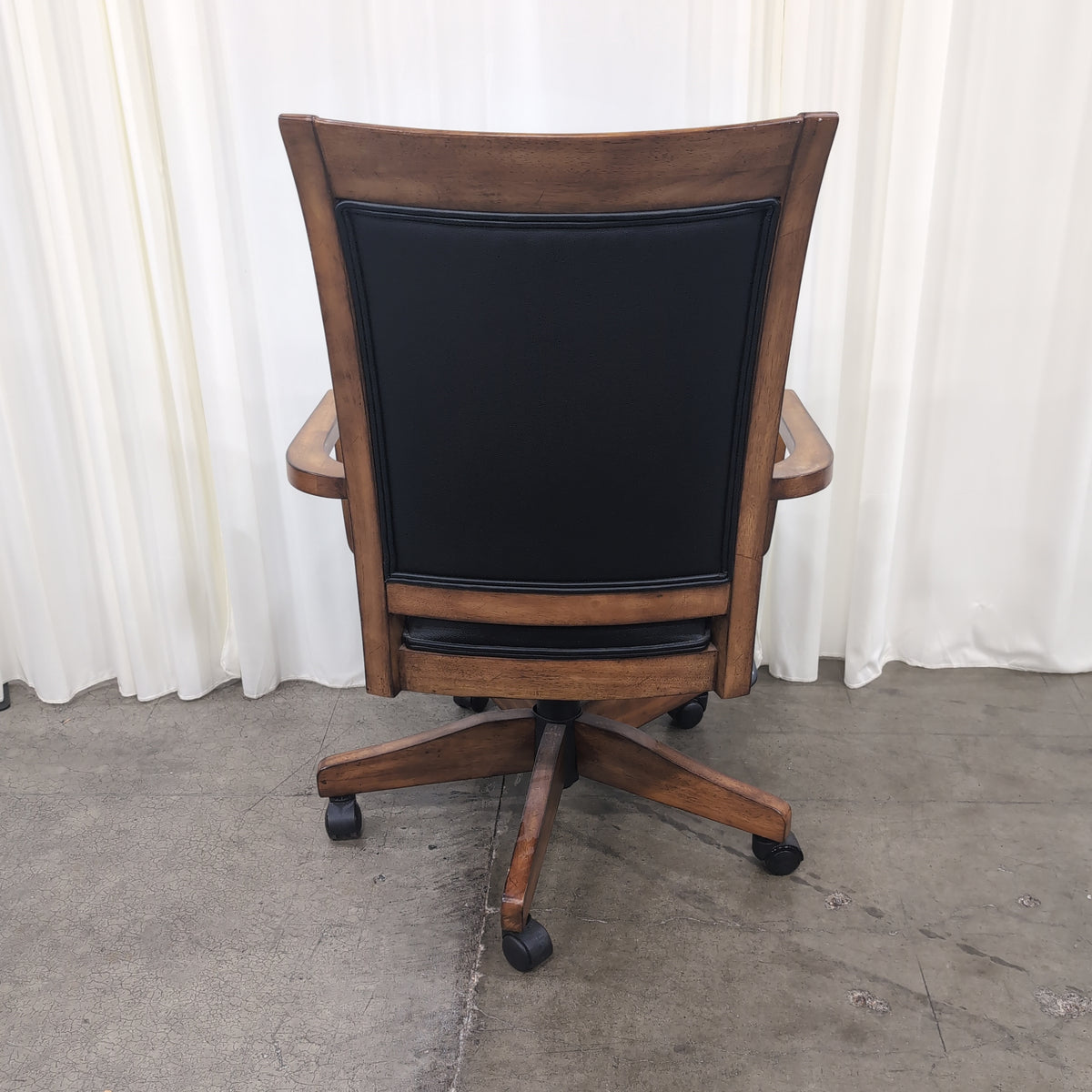 Mid-Century Style Wood Frame Armchair with Black Upholstery