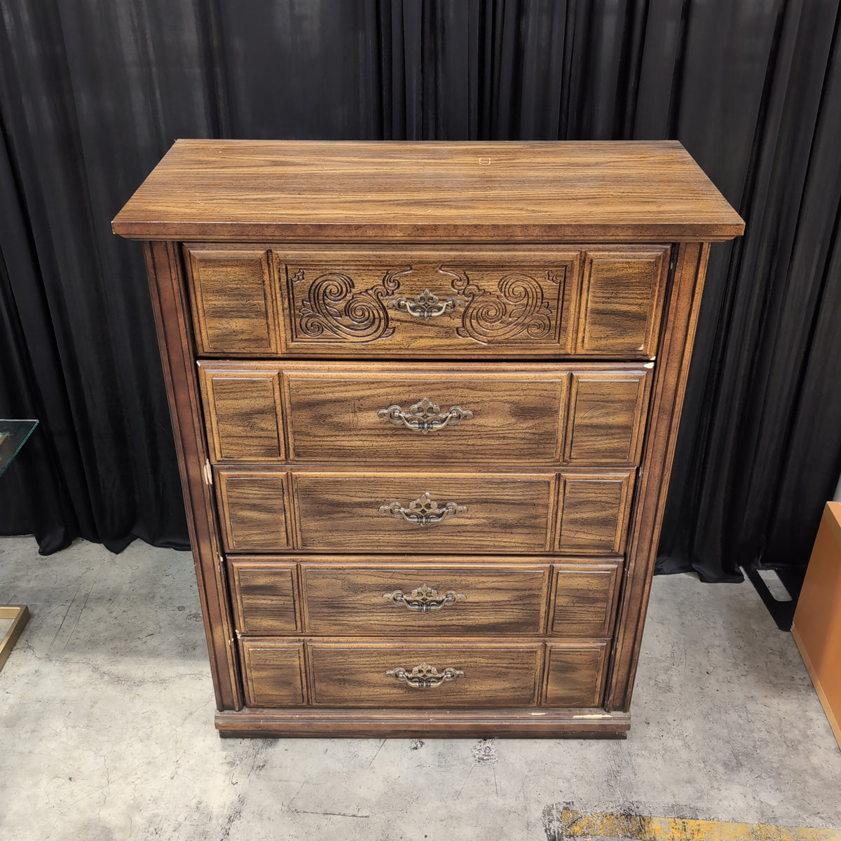 Traditional Brown Wood Five-Drawer Dresser