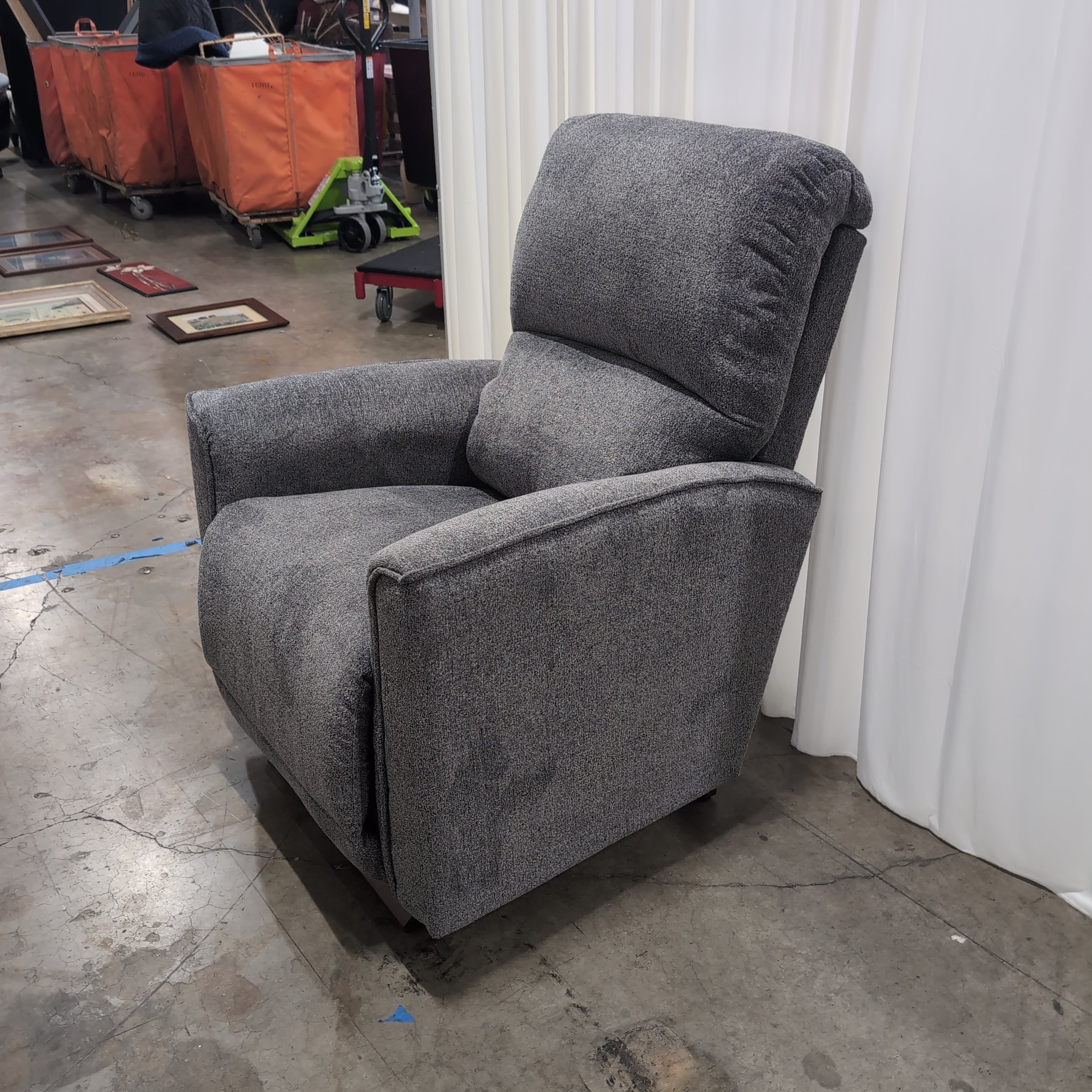 Textured Grey Fabric Recliner with Padded Arms