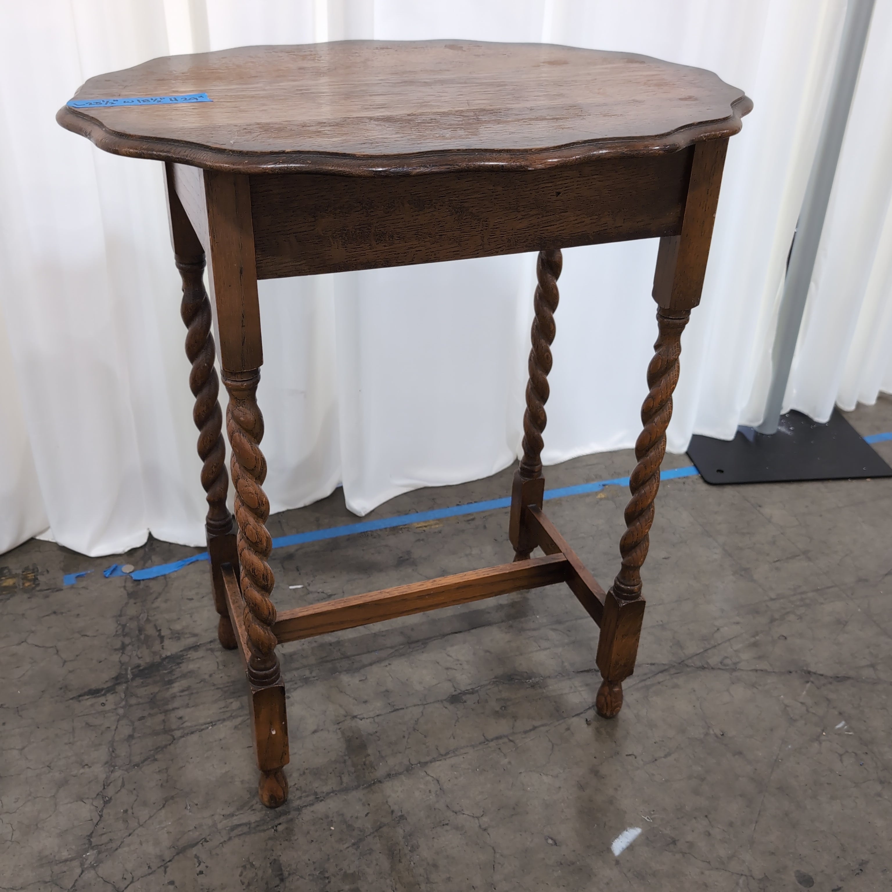Vintage Scalloped Top Wood End Table with Barley Twist Legs