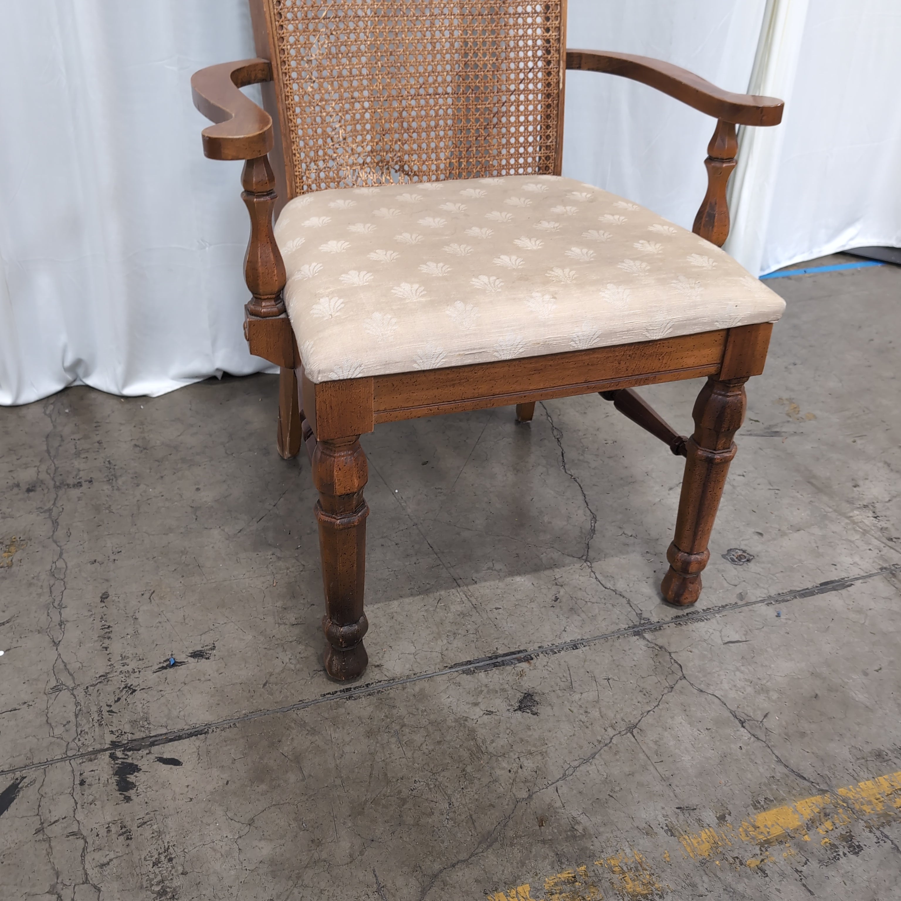 Traditional Wood Cane Back Arm Chair
