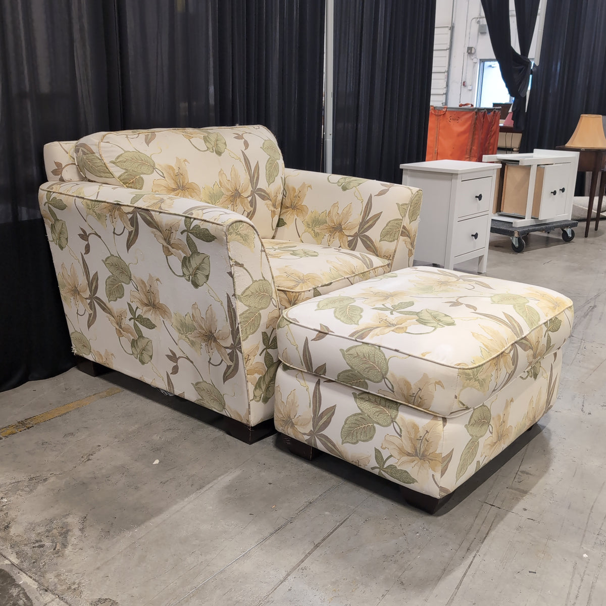 Traditional Floral Upholstered Accent Chair with matching Ottoman