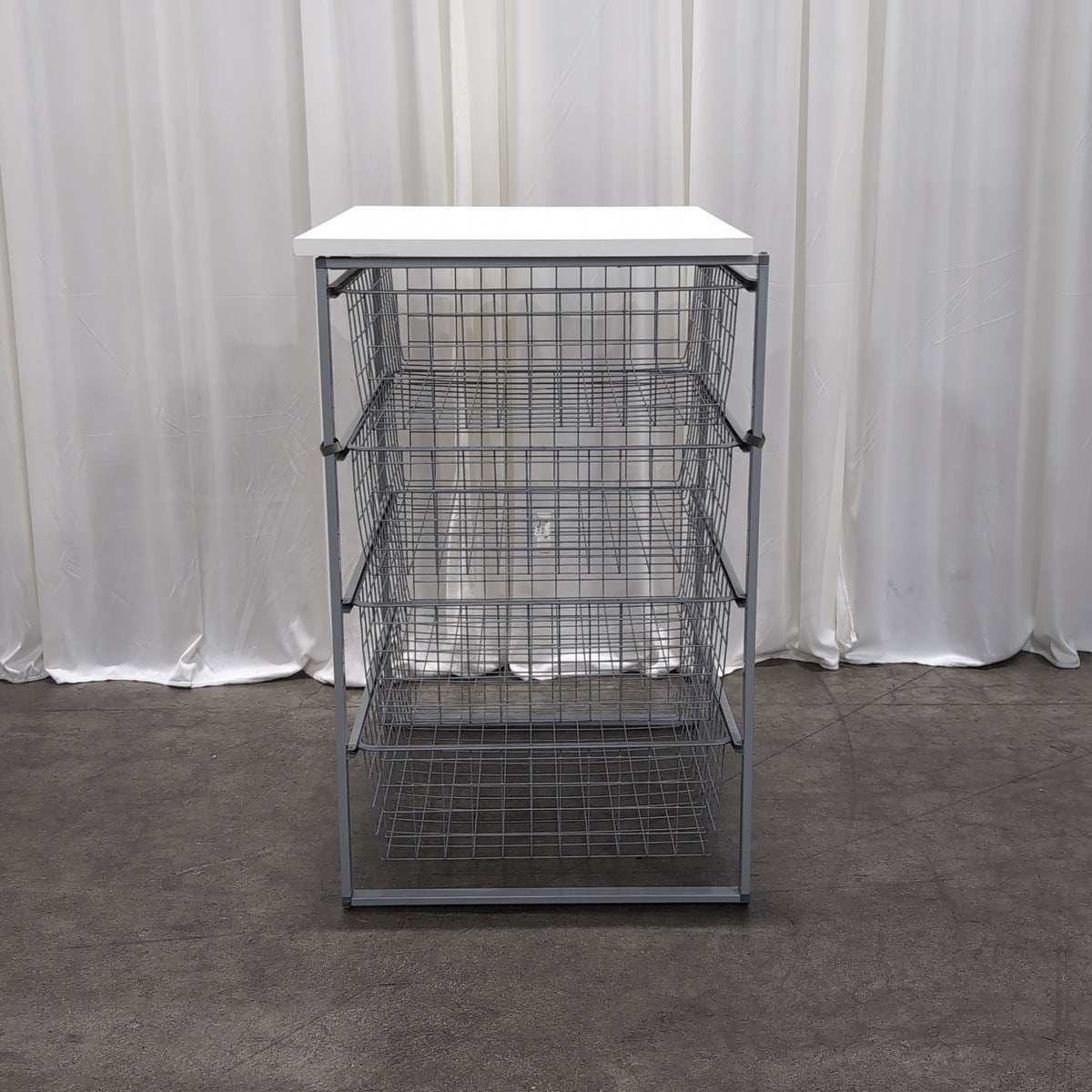 White Top Grey Metal Storage Unit with Wire Mesh Drawers