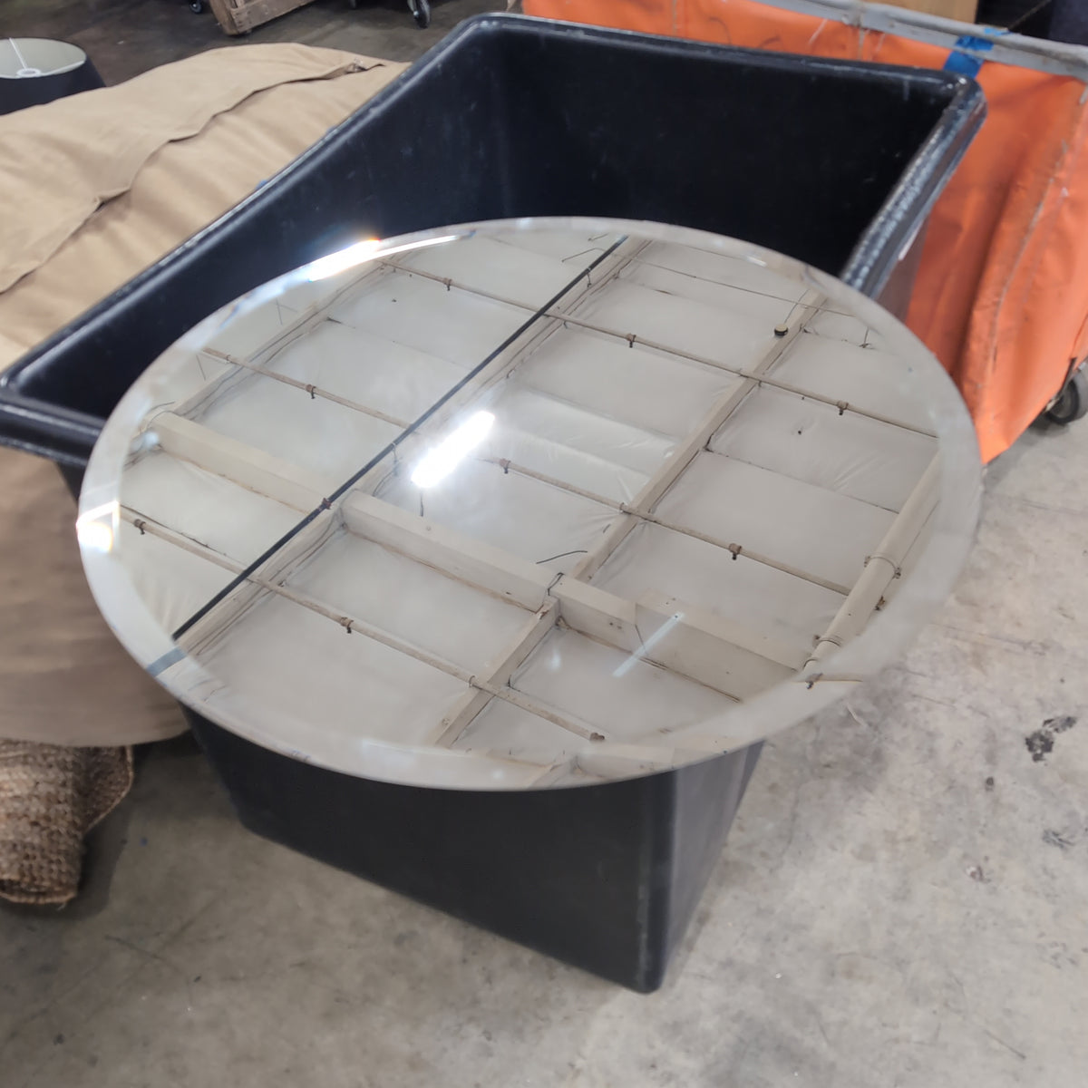 Round Clear Glass Dining Table with Light Wood Base
