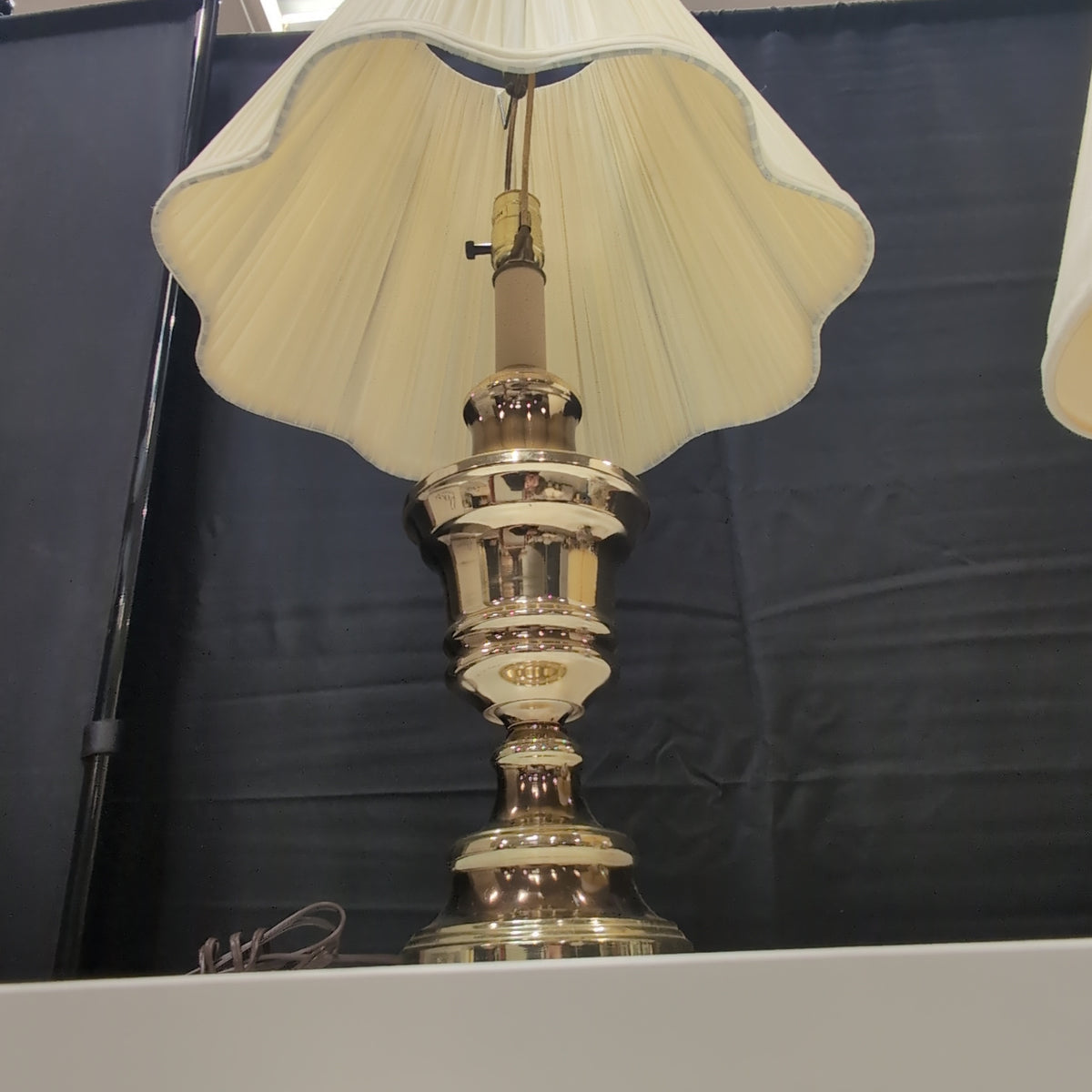 Polished Brass Table Lamp with Pleated Shade