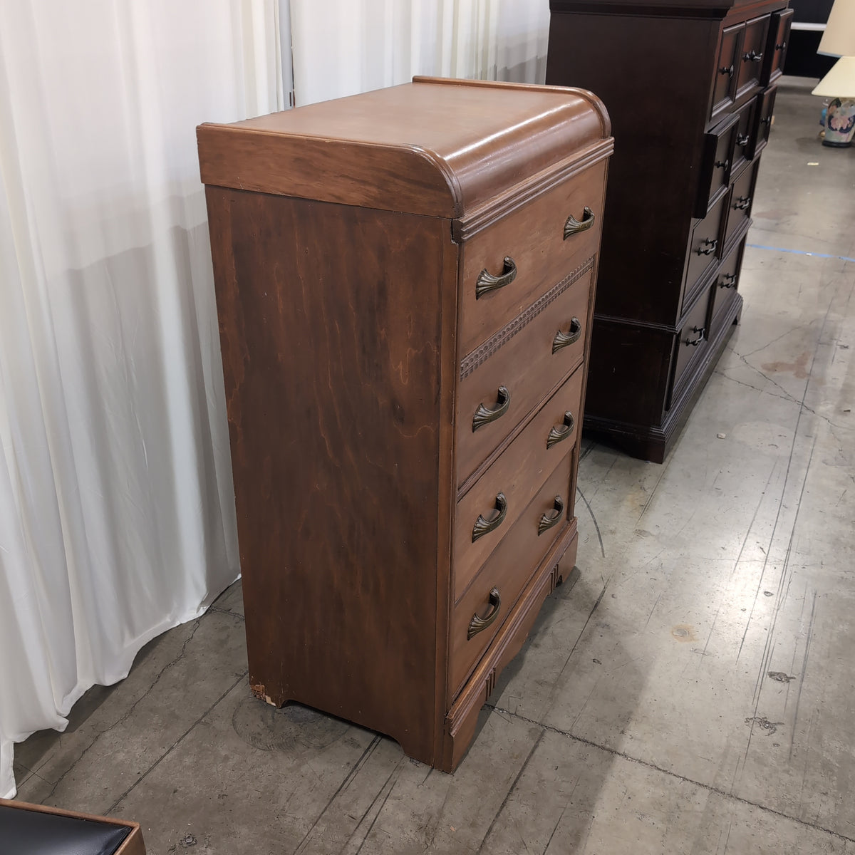 Brown Wood Five-Drawer Dresser