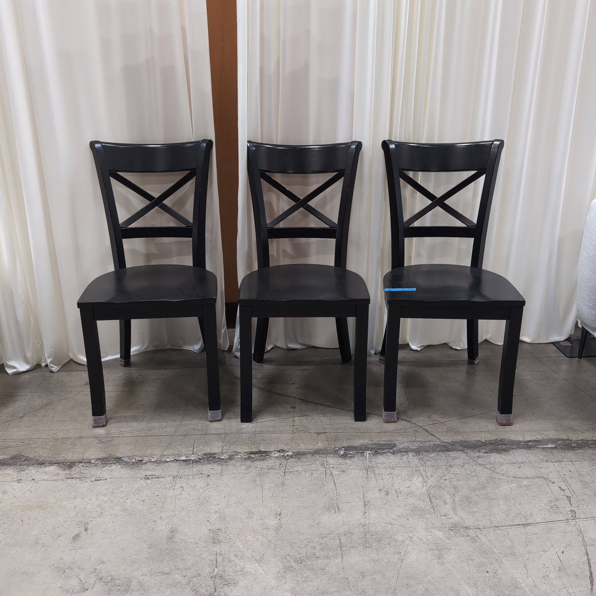 Set of Three Crate & Barrel Black Wood X-Back Dining Chair