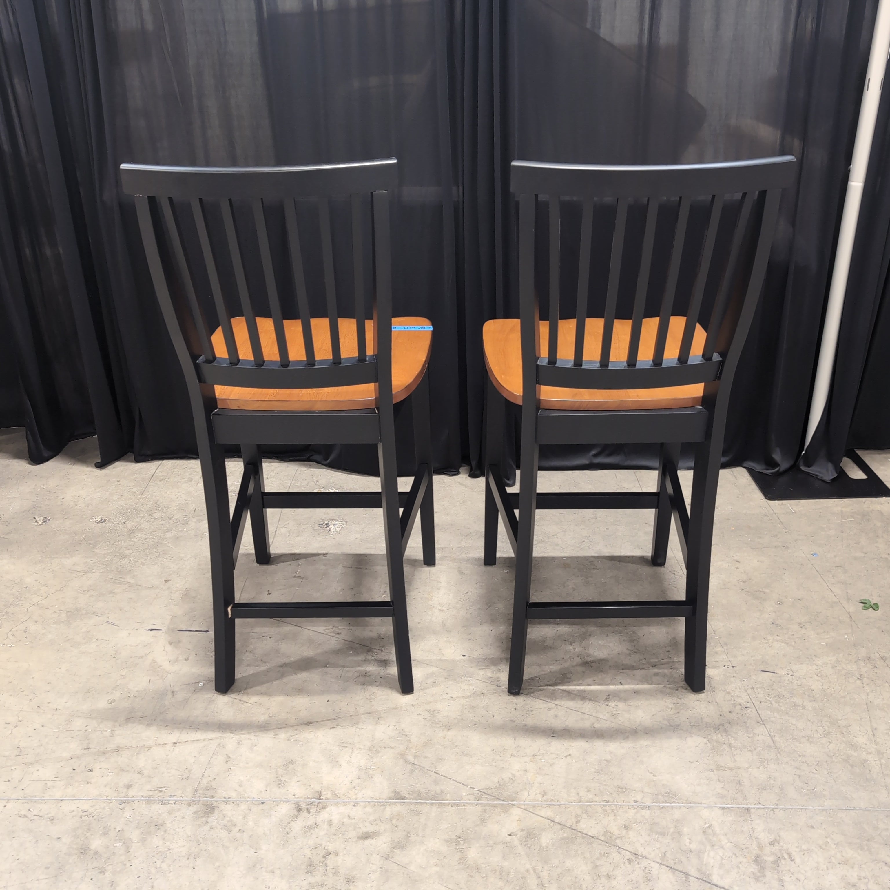 Black Wood Slat Back Bar Stool with Wood Seat
