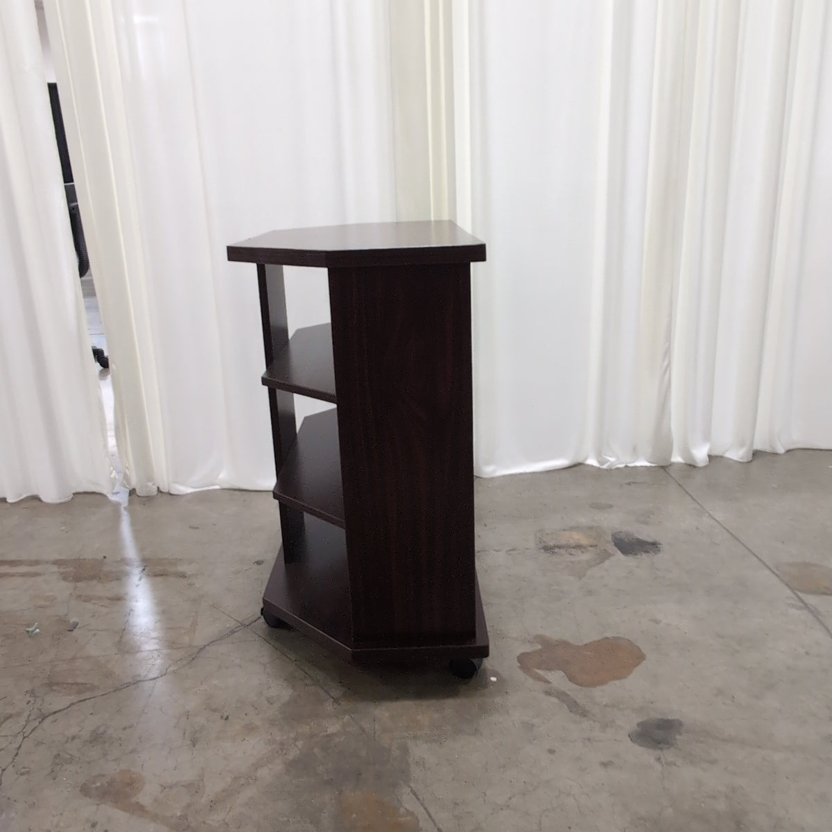 Cherry-Toned Corner TV Stand on Casters