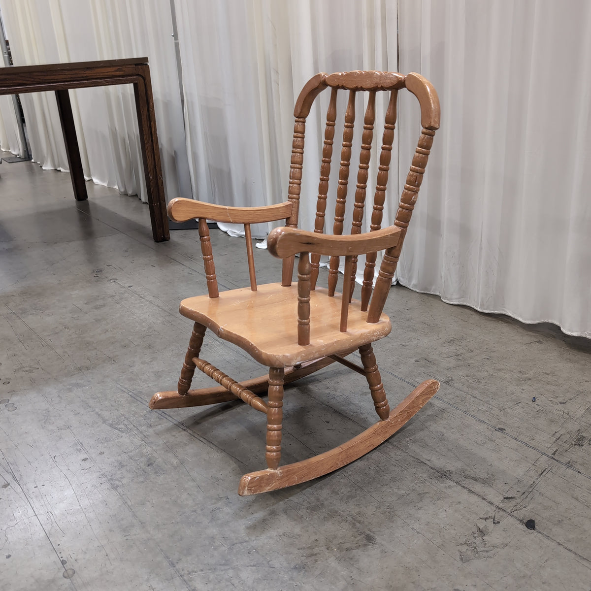 Small Traditional Spindle Back Wood Rocking Chair in Light Stain