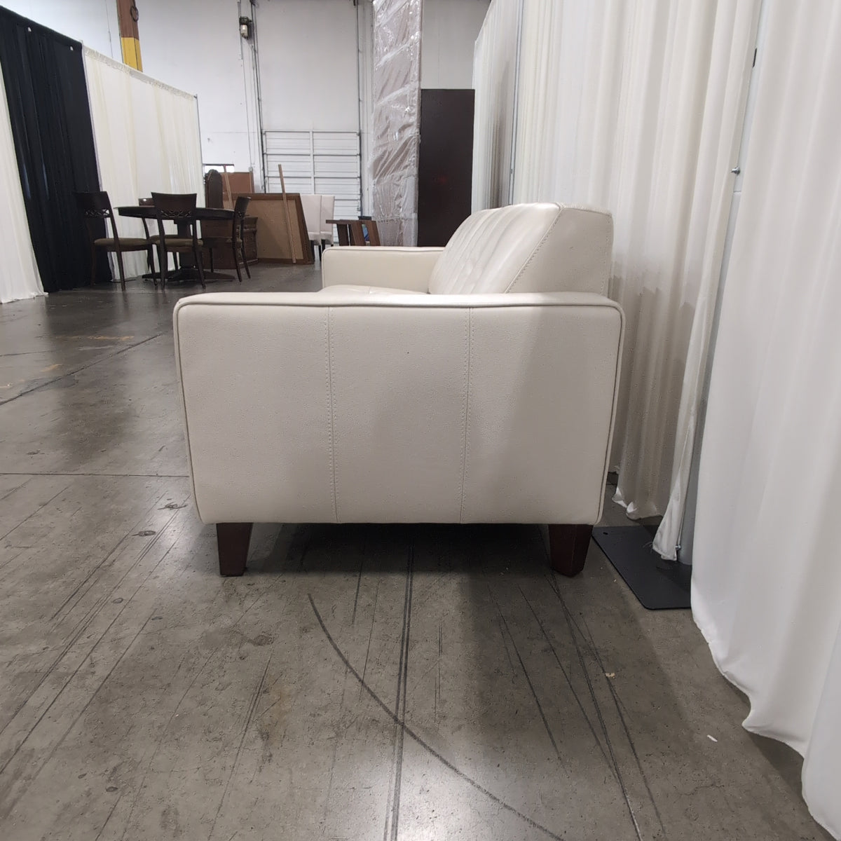 Cream Tufted Leather Three-Seat Couch