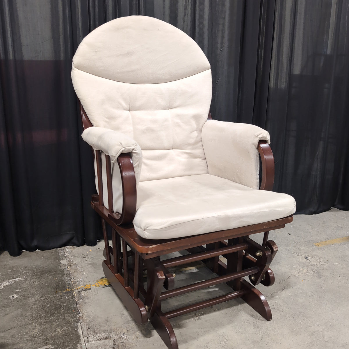 Cream Upholstered Wood Glider Chair with Ottoman