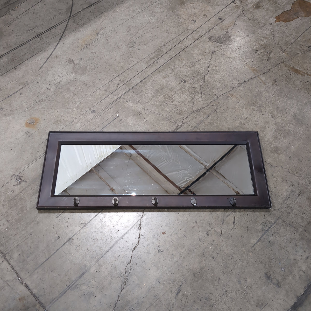 Dark Brown Rectangular Mirror with 5 Metal Hooks