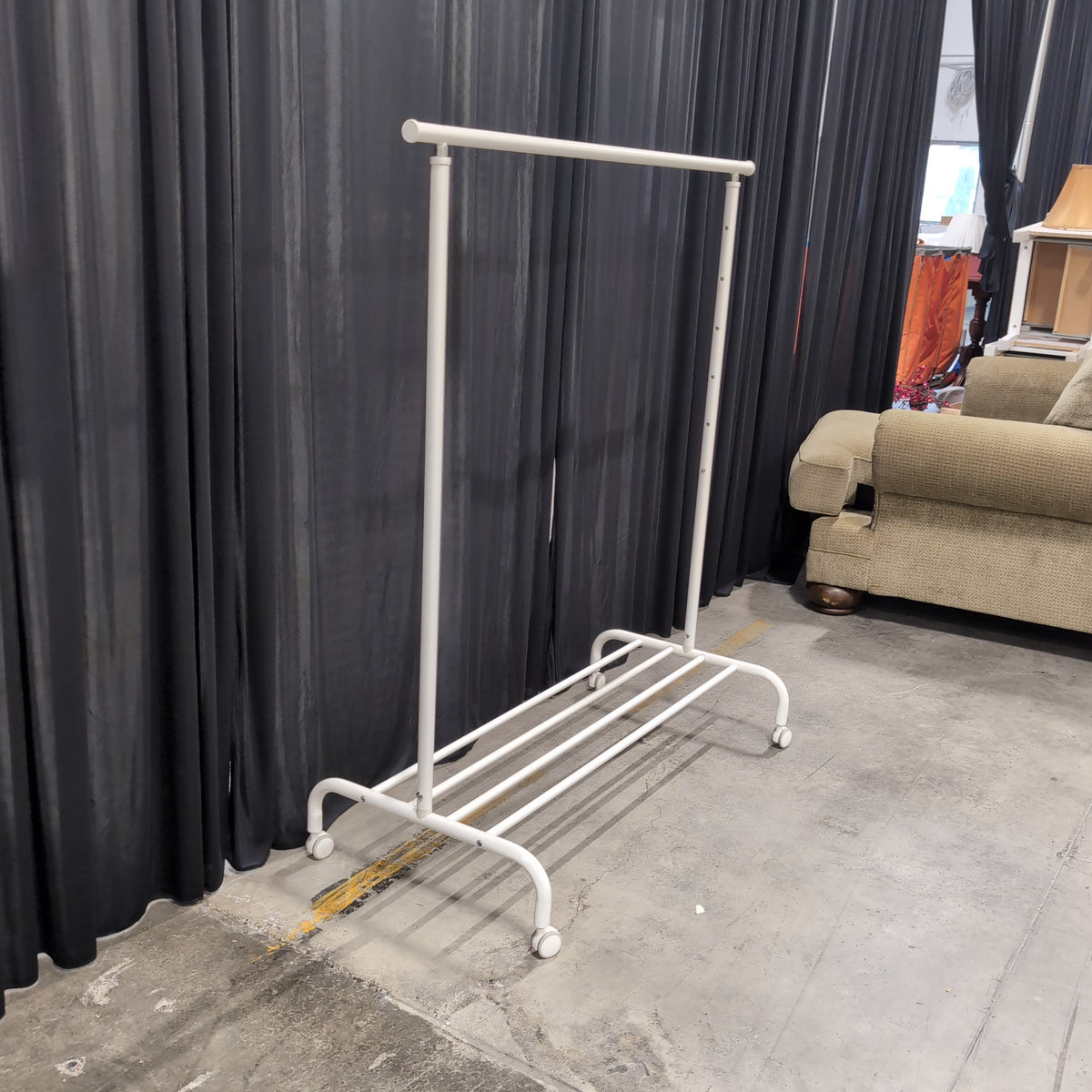 White Metal Clothes Rack with Bottom Shelf