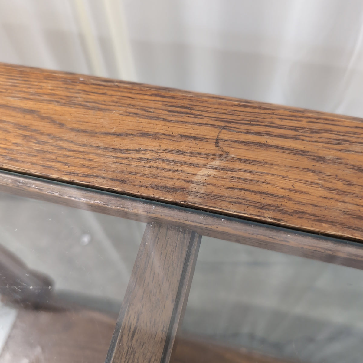 Medium Brown Wood End Table with Glass Top