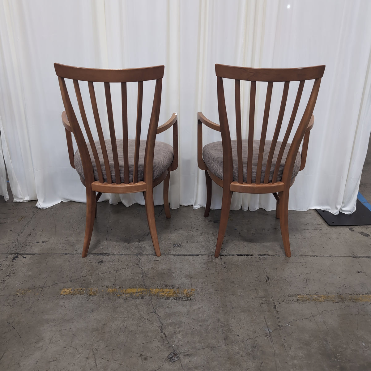 Pair of Curved Arm Wood Dining Chair in Light Brown
