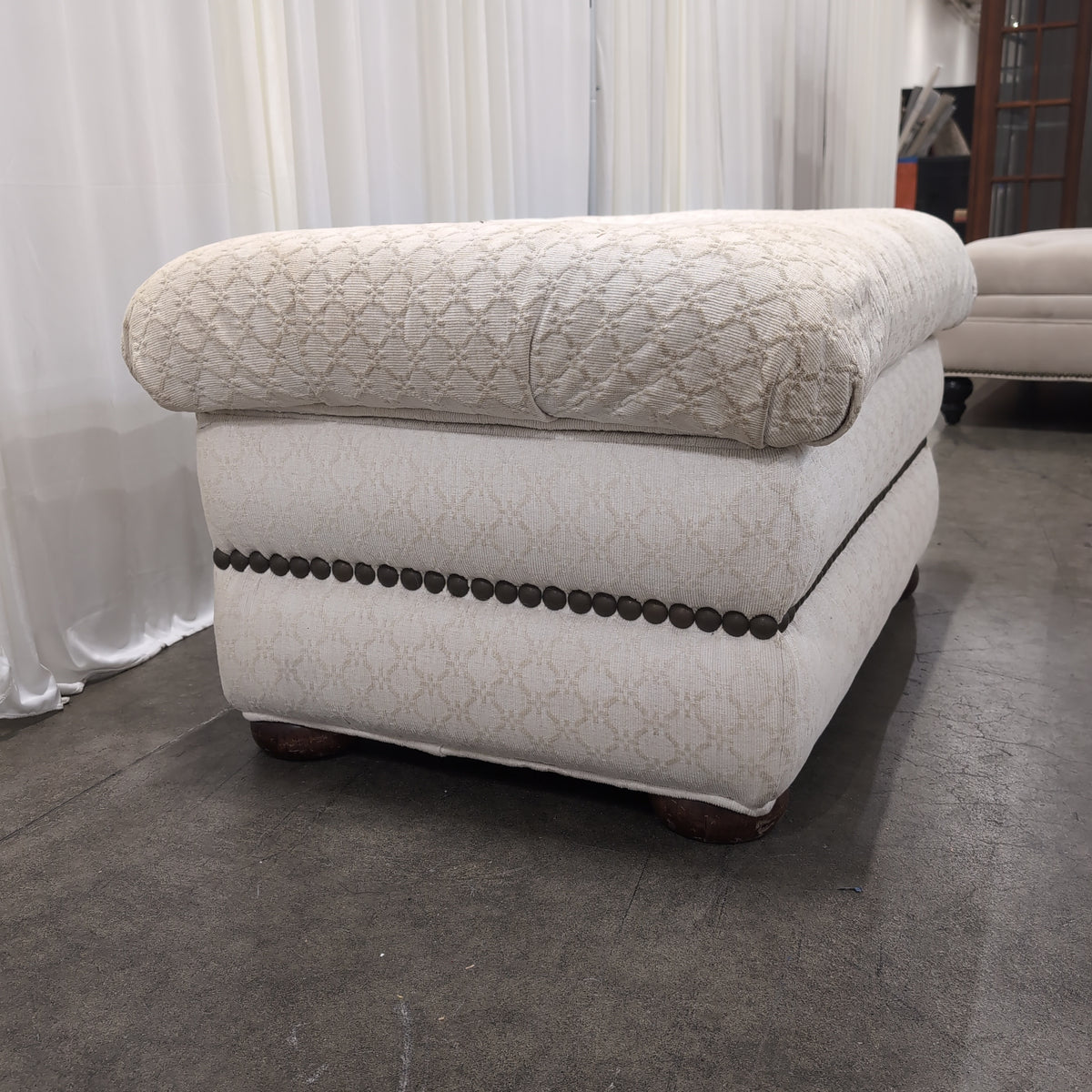 Cream Tufted Floor Cushions with Diamond Quilt Pattern