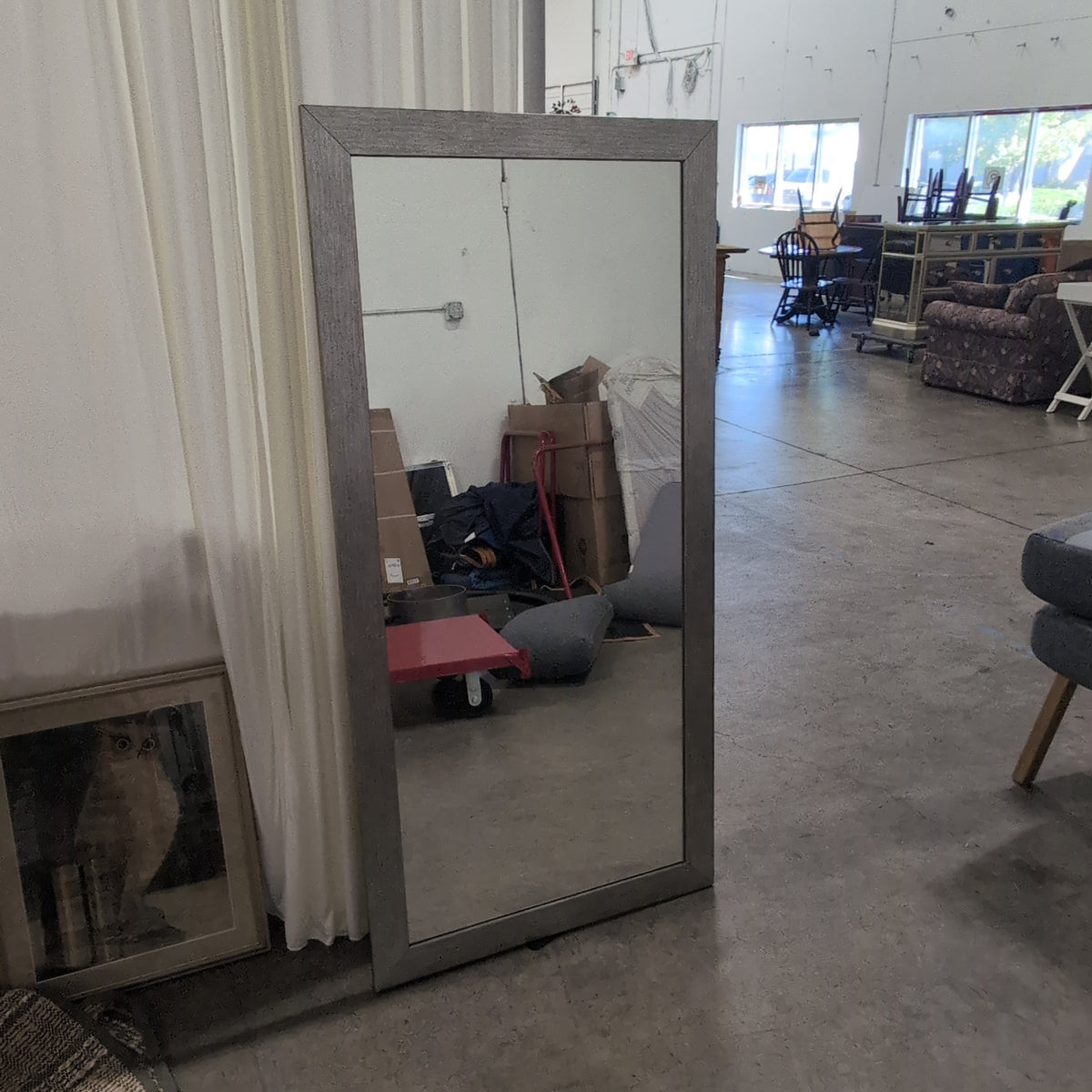 Rectangular Greyish-Brown Full-Length Mirror with Wood-Look Frame