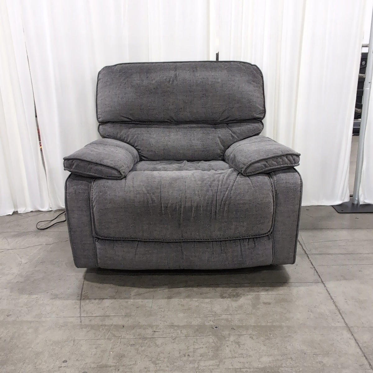 Gray Fabric Overstuffed Recliner with Padded Arms