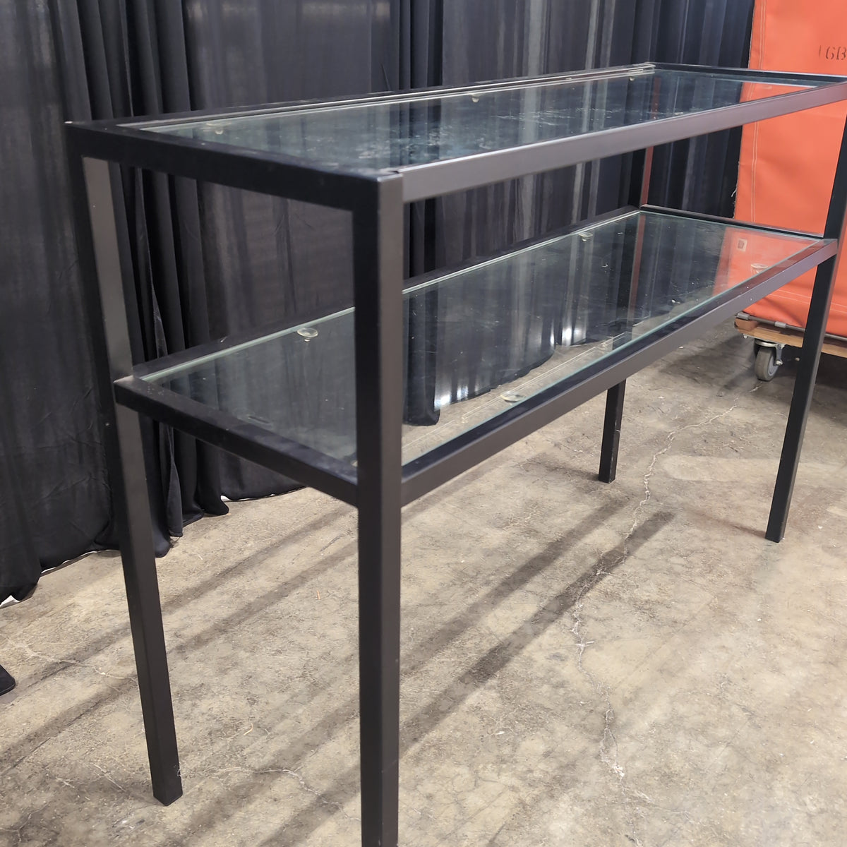 Black Metal Two-Tier Console Table with Glass Shelves