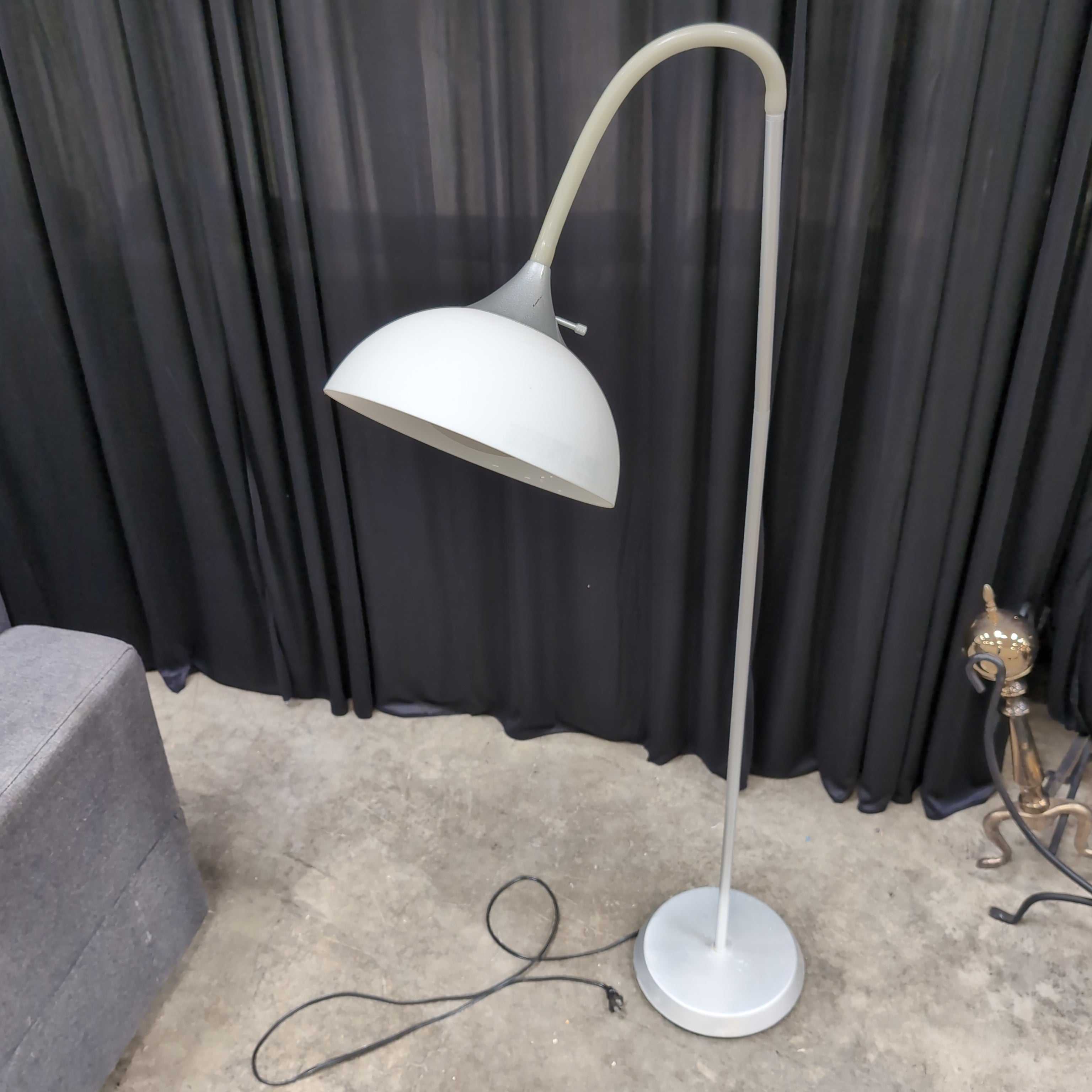 Modern Grey Arc Floor Lamp with White Shade