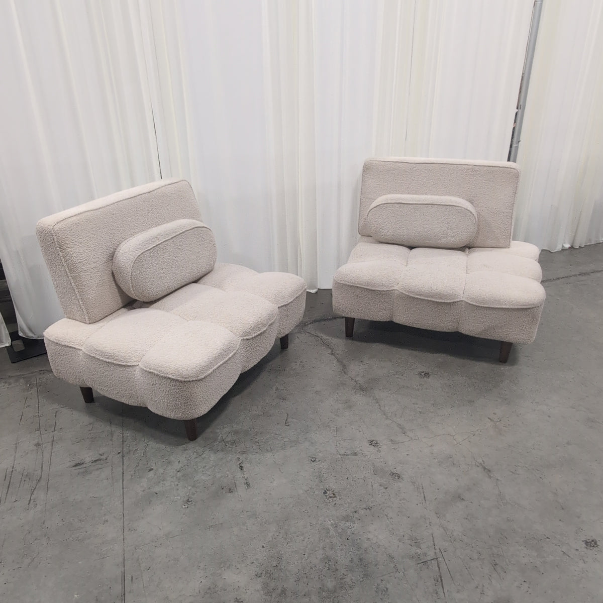 Cream Boucle Tufted Modern Couch
