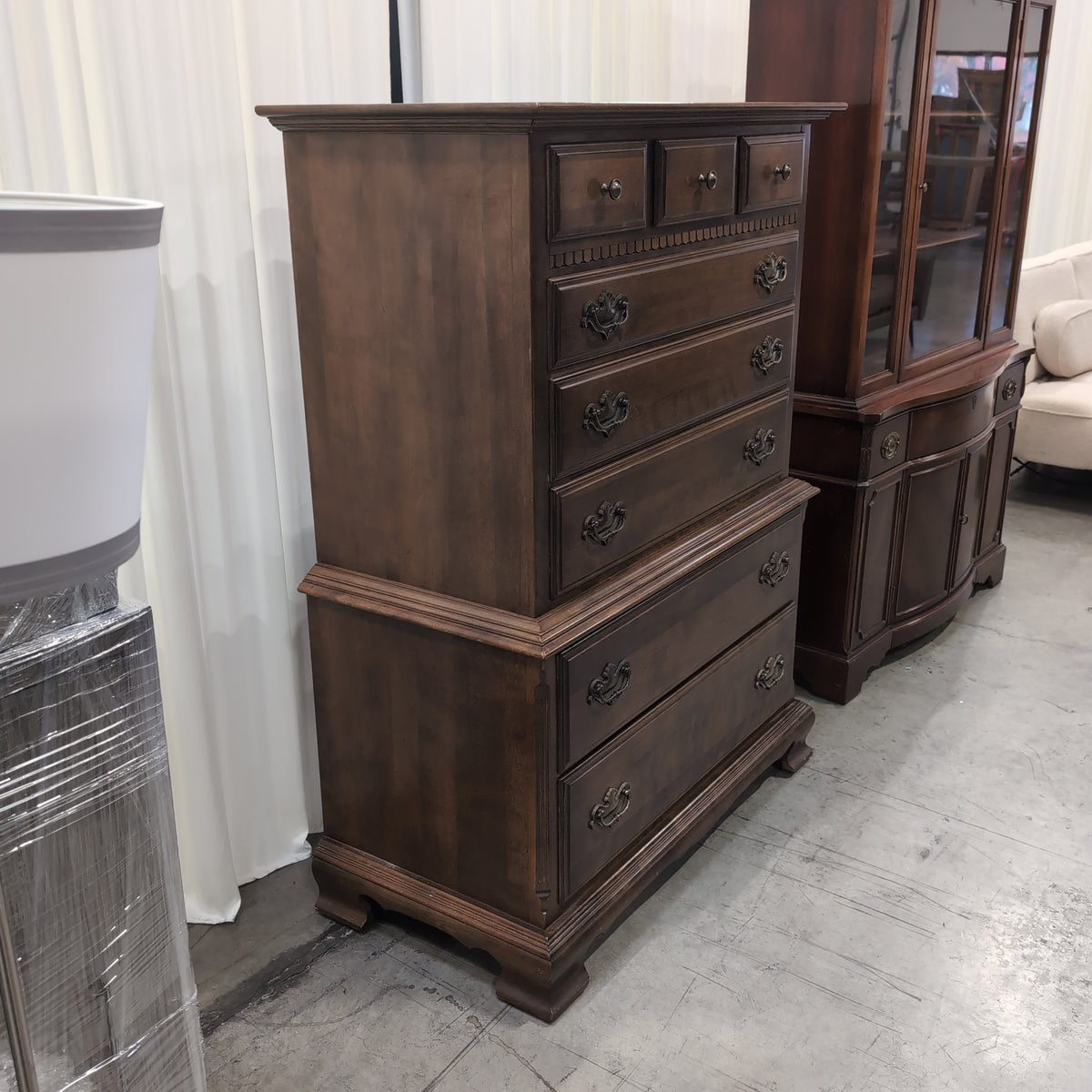 Traditional Dark Brown Wood Dresser with Ornate Hardware