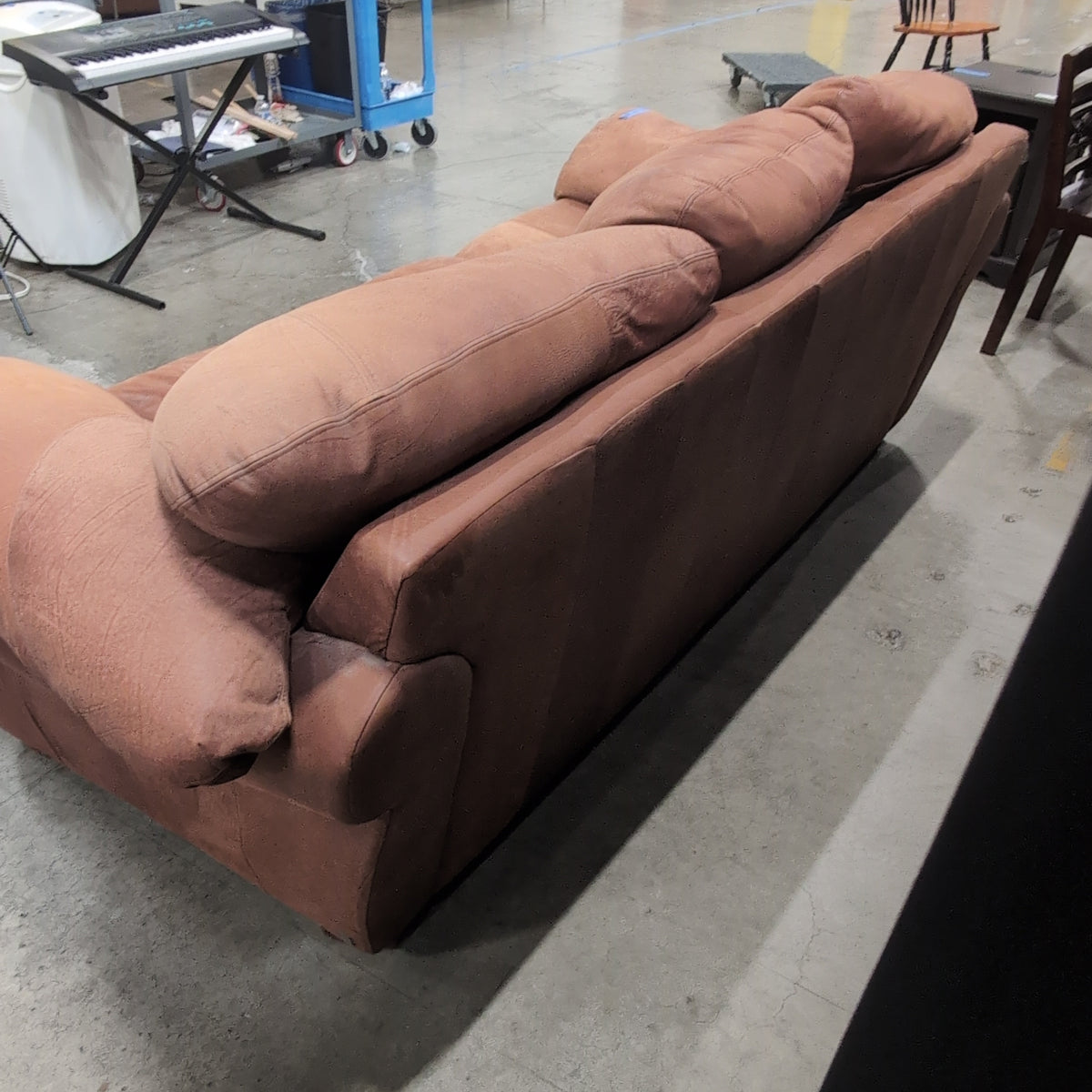 Padded Arm Three-Cushion Brown Couch in Leather