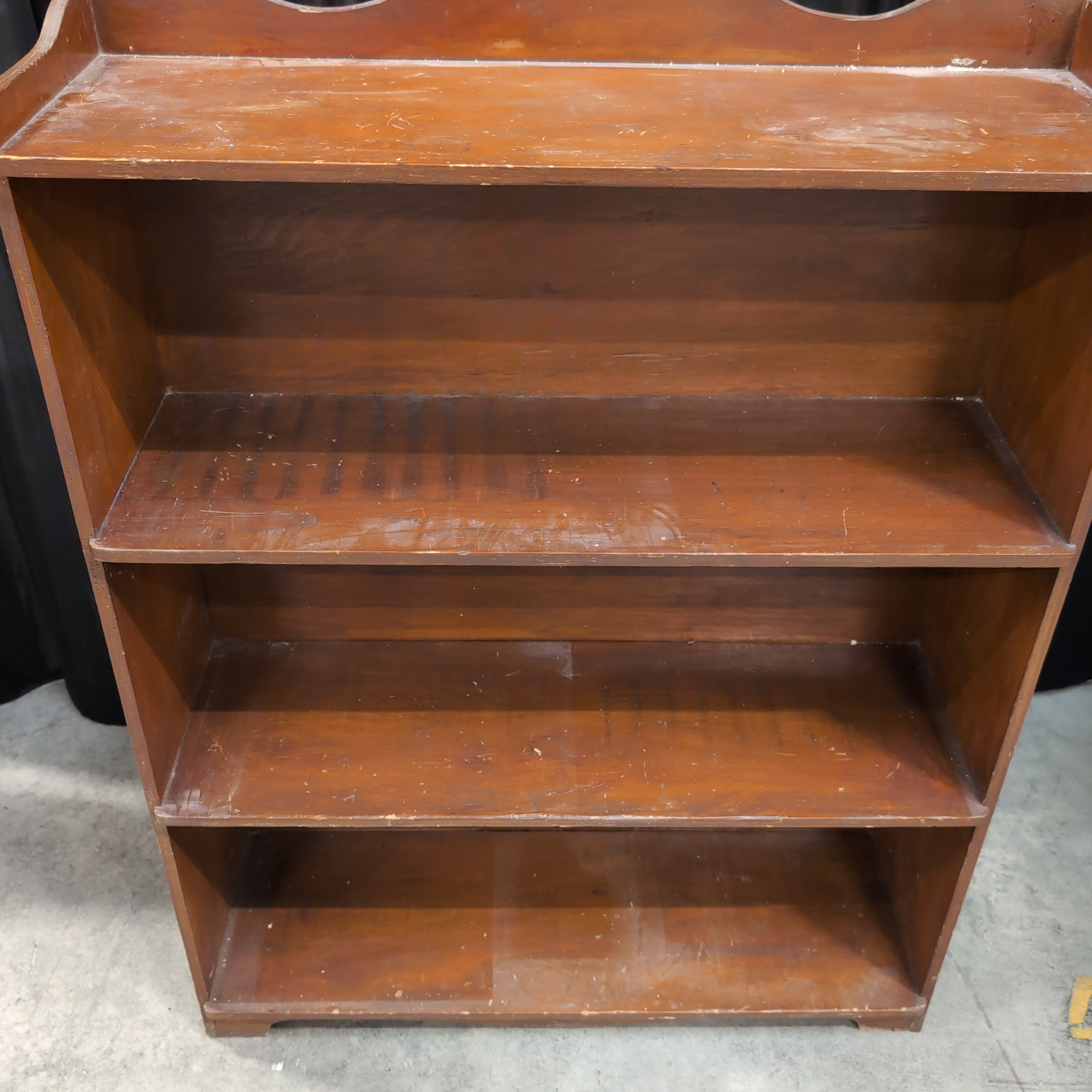Brown Wood Three-Shelf Bookcase with Curved Top