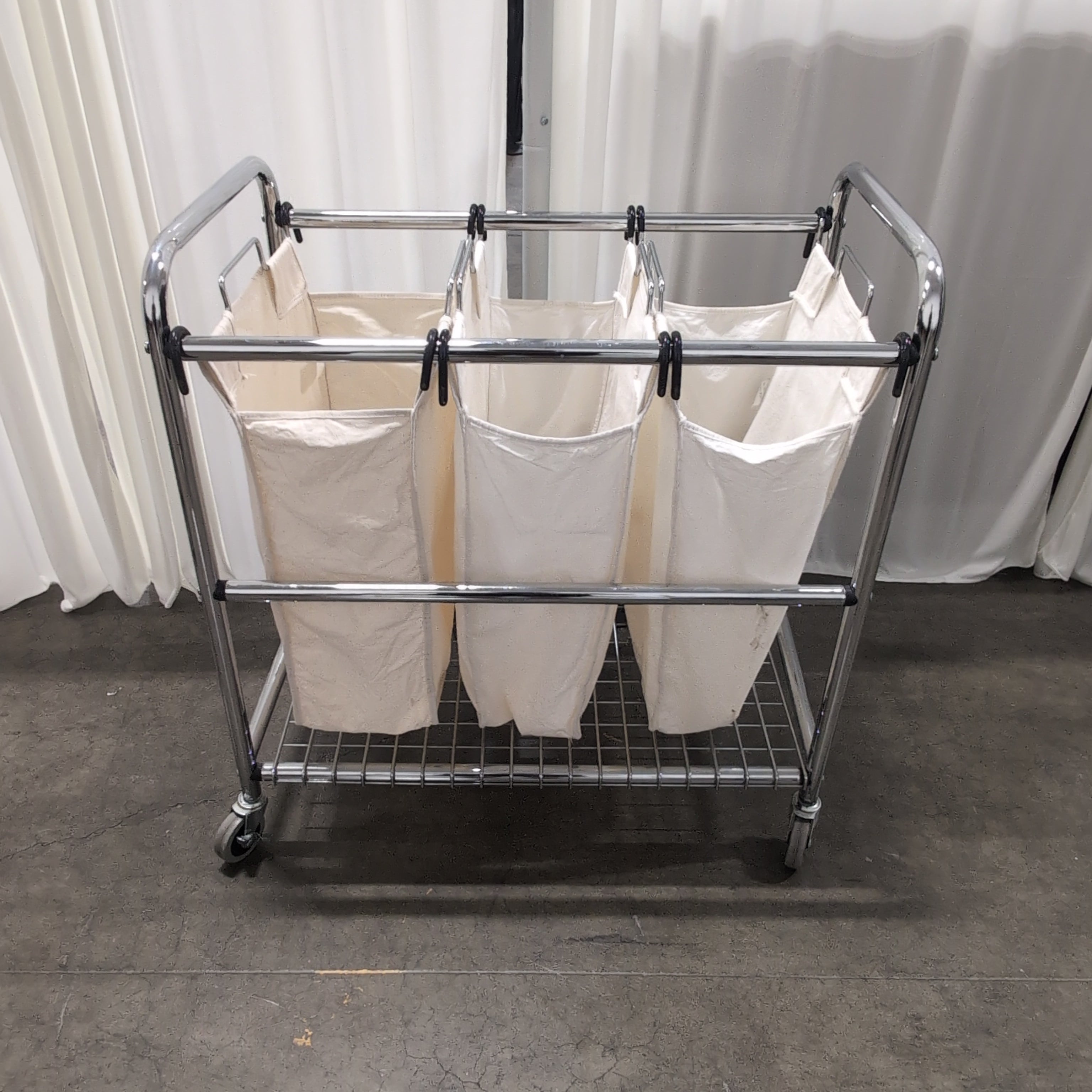 Chrome Metal Laundry Cart with Two Canvas Bags