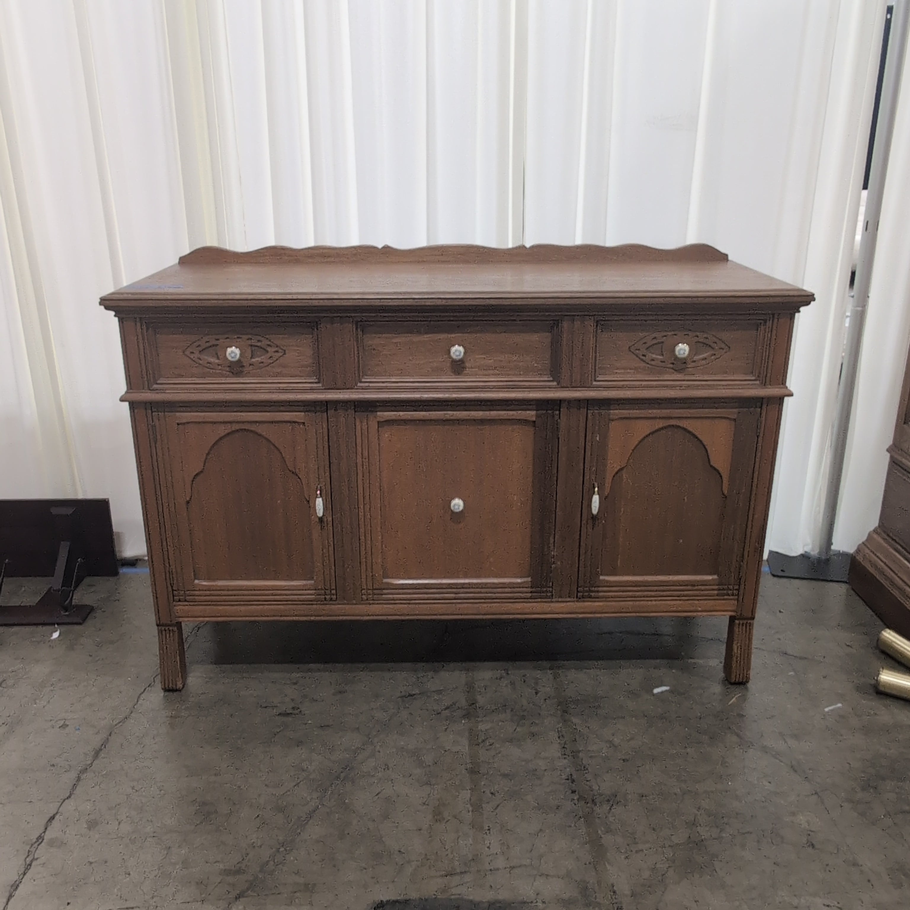 Ornate Light Wood Buffet with Decorative Pulls
