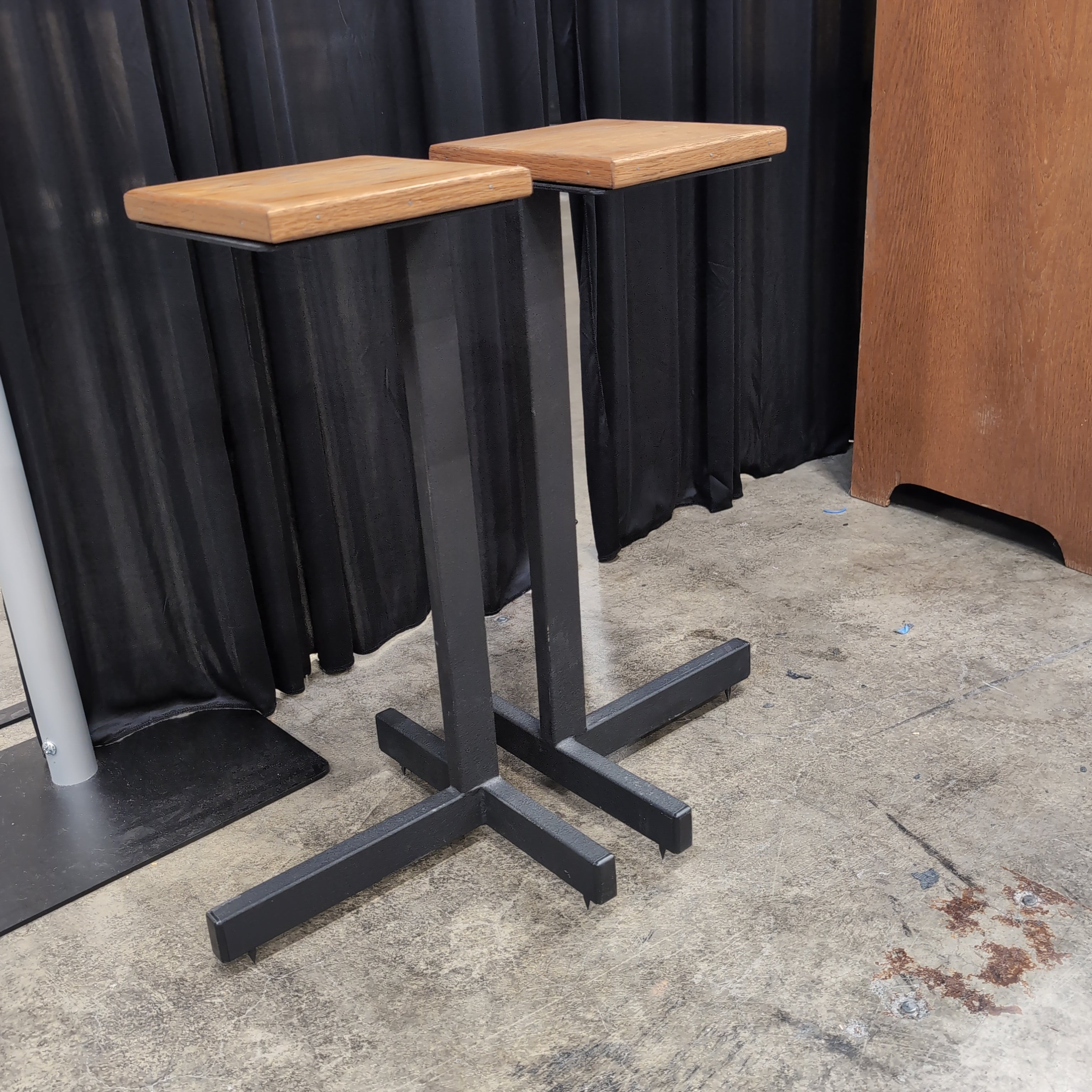 Pair of Wood Top Plant Stands