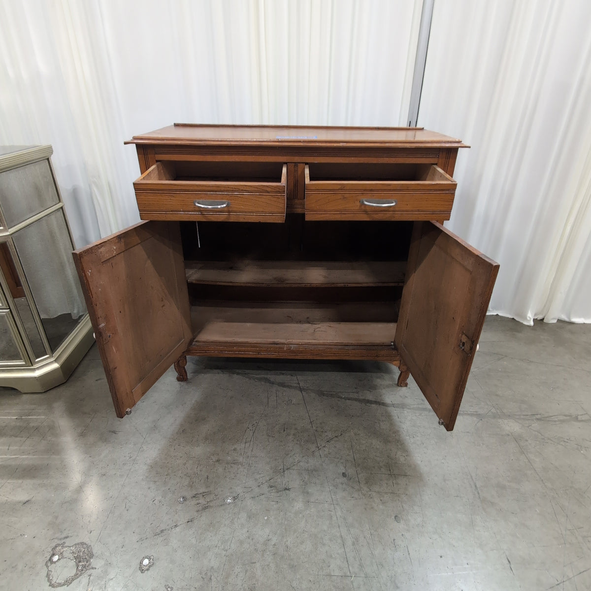 Carved Wood Two-Drawer Buffet with Cabinet Doors