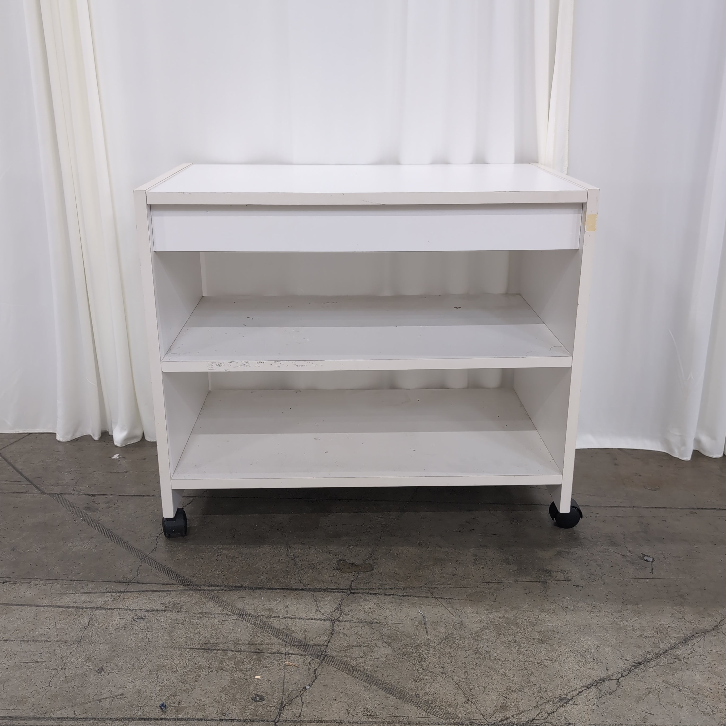 White Two-Shelf Utility Cart with Drawer