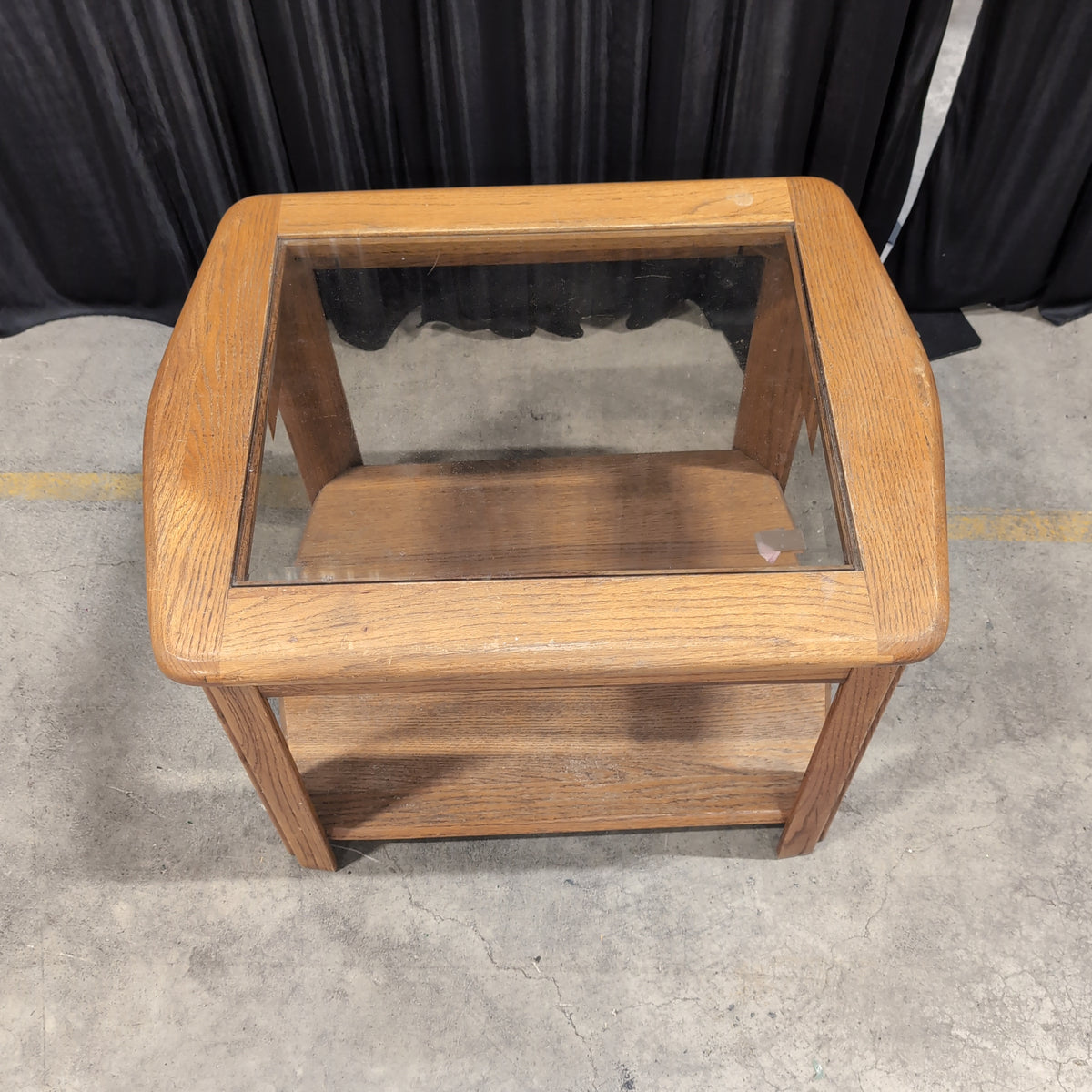 Dark Wood Chinoiserie Style Square End Table with Glass Top