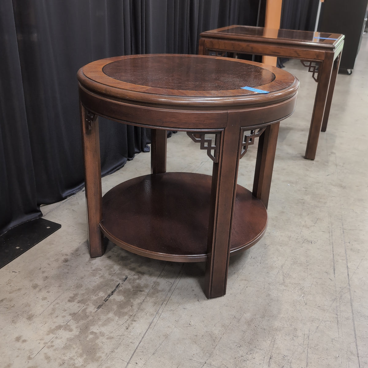Traditional Brown Wood Round End Table with Lower Shelf