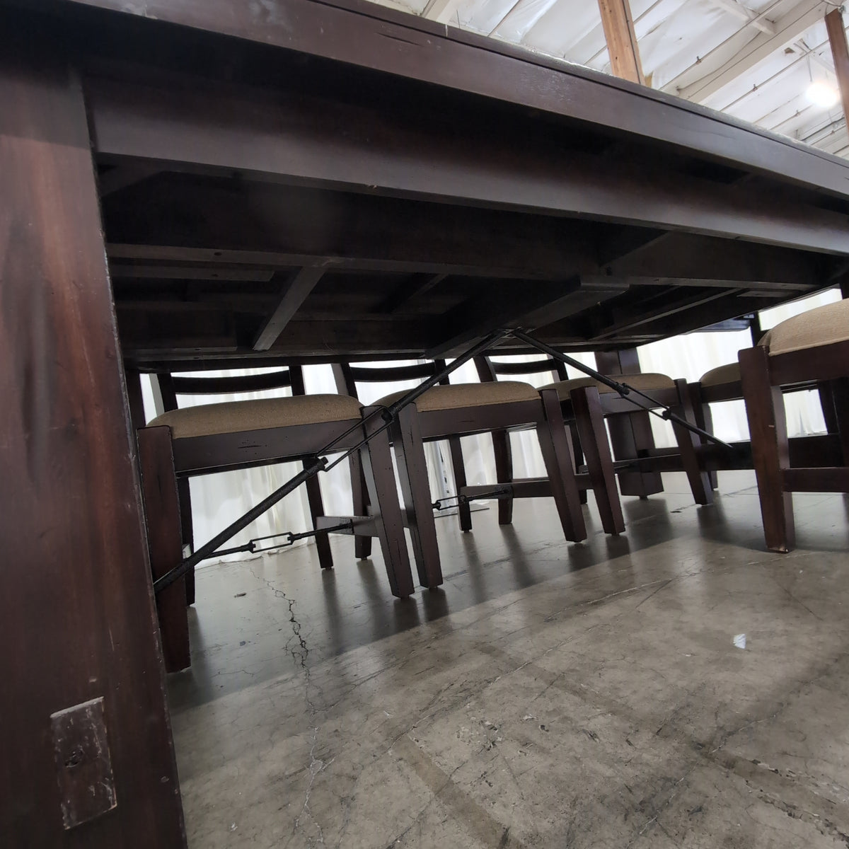 Dark Wood Plank Top Dining Table