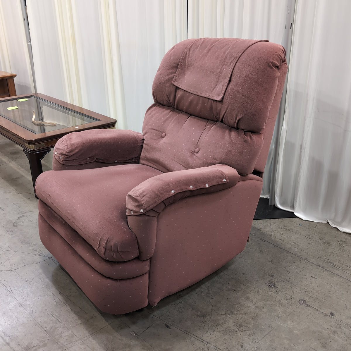 Padded Dusty Rose Fabric Swivel Recliner with Polka Dots