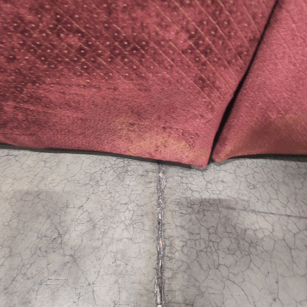Deep Red Upholstered Three-Seat Couch