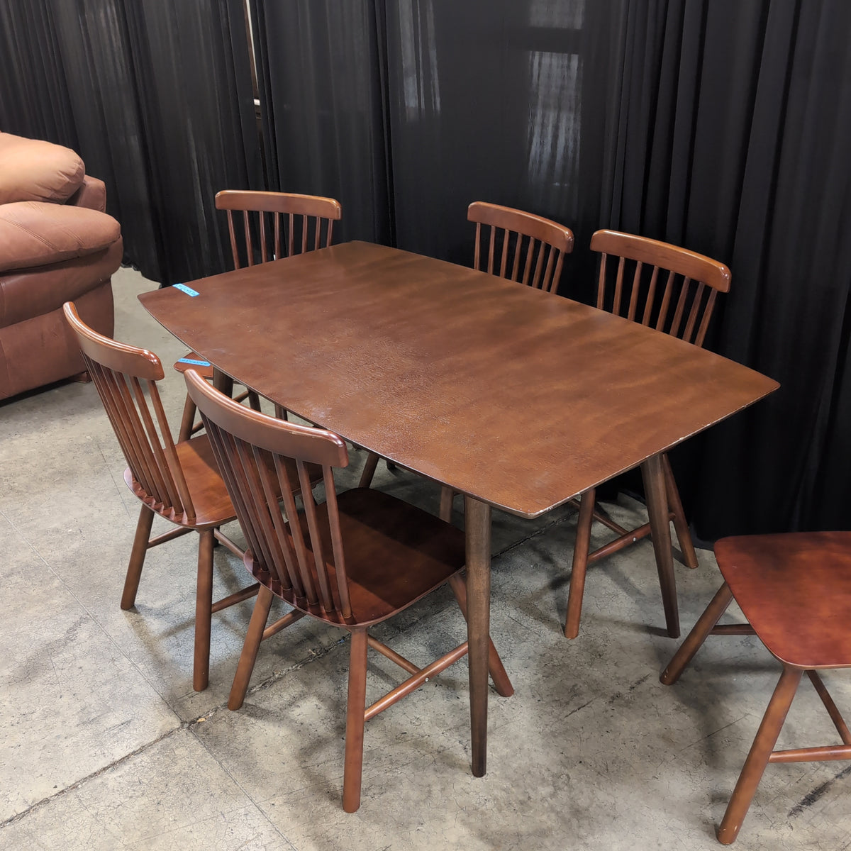 Dark Brown Wood Dining Table with Six Chairs