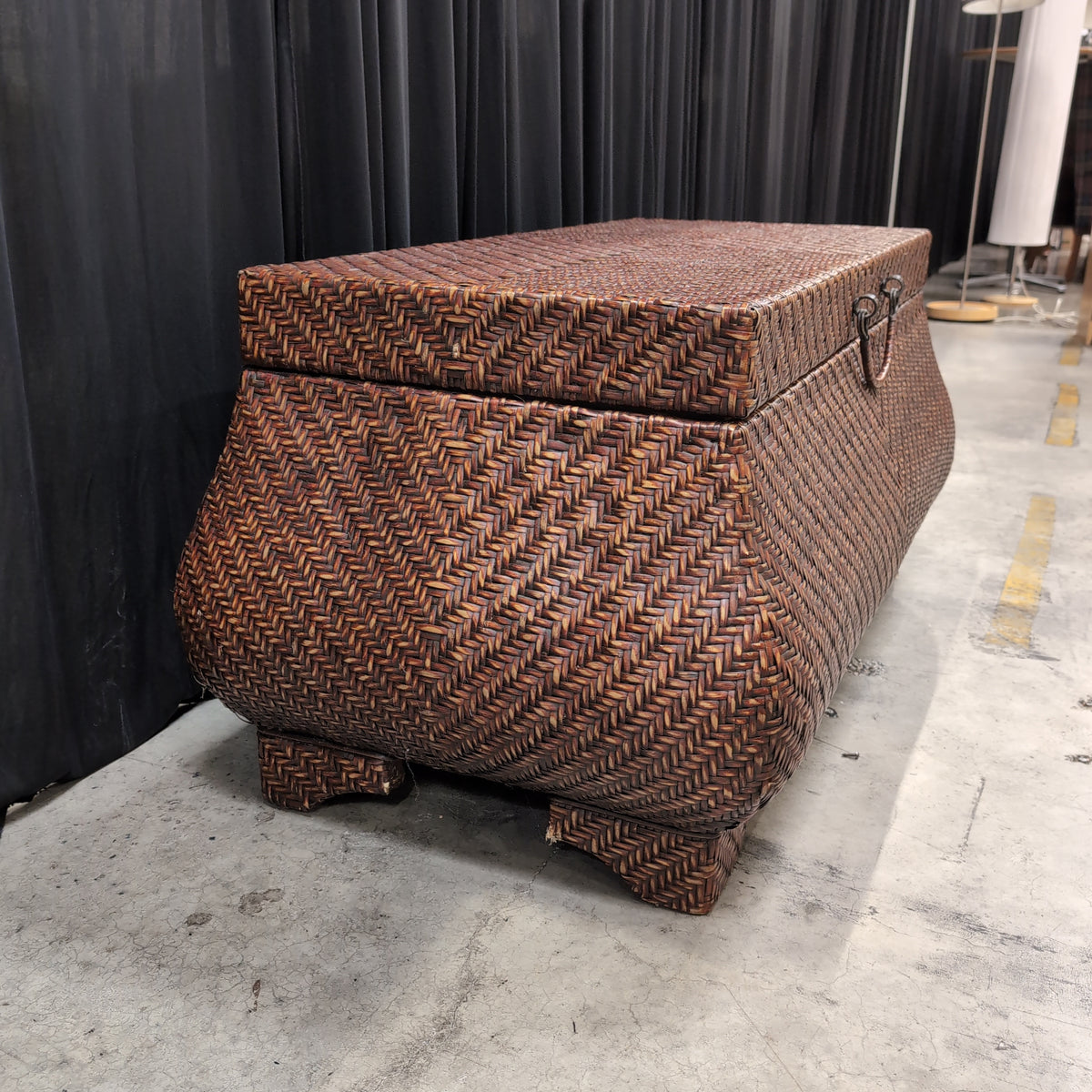 Dark Brown Woven Wicker Storage Chest with Handles