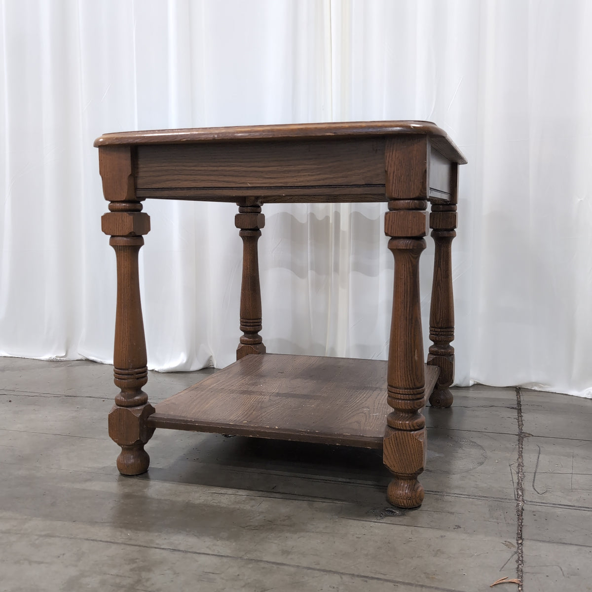 Medium Brown Wood End Table with Glass Top
