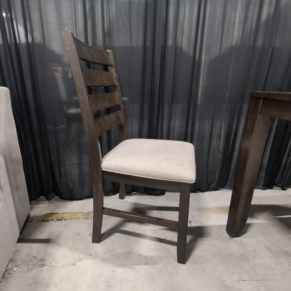 Dark Brown Hardwood Dining Table with Upholstered Seats