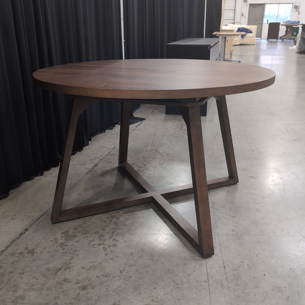 Walnut Tone Round Dining Table with X-Base