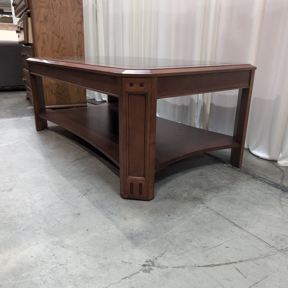Brown Wood Coffee Table with Glass Top
